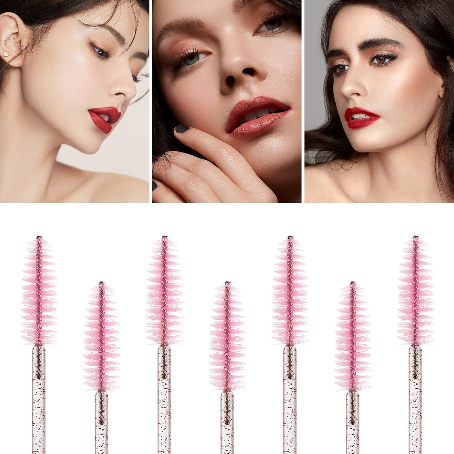 100 Pcs Disposable Mascara Wands, Lash Brushes with Container, Crystal Eyebrow Spoolies Brush for Eyelash Extensions (Pink, Hotpink)