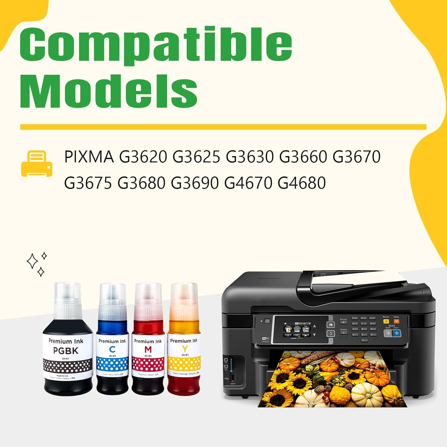 Artitech GI 61 Ink Bottle Replacement for Canon GI-61 Use for Canon PIXMA G3620 G3625 G3630 G3660 G3670 G3675 G3680 G3690 G4670 G4680 Printers (1B 1C 1M 1Y)