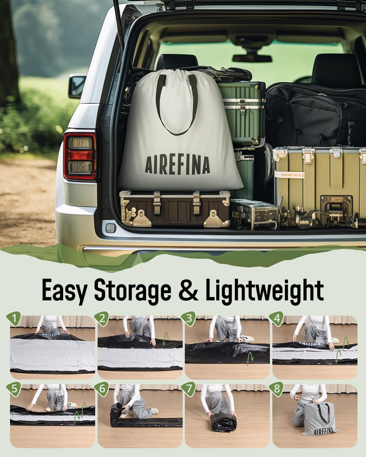 Airefina Queen Size Air Bed, Inflatable Bed with Built-In Pump, 3 Mins Quick Self-Inflation/Deflation Air Mattress, Comfortable Surface Blow up Bed for Home, Camping & Guests 203X152X33Cm 295Kg MAX image number 5