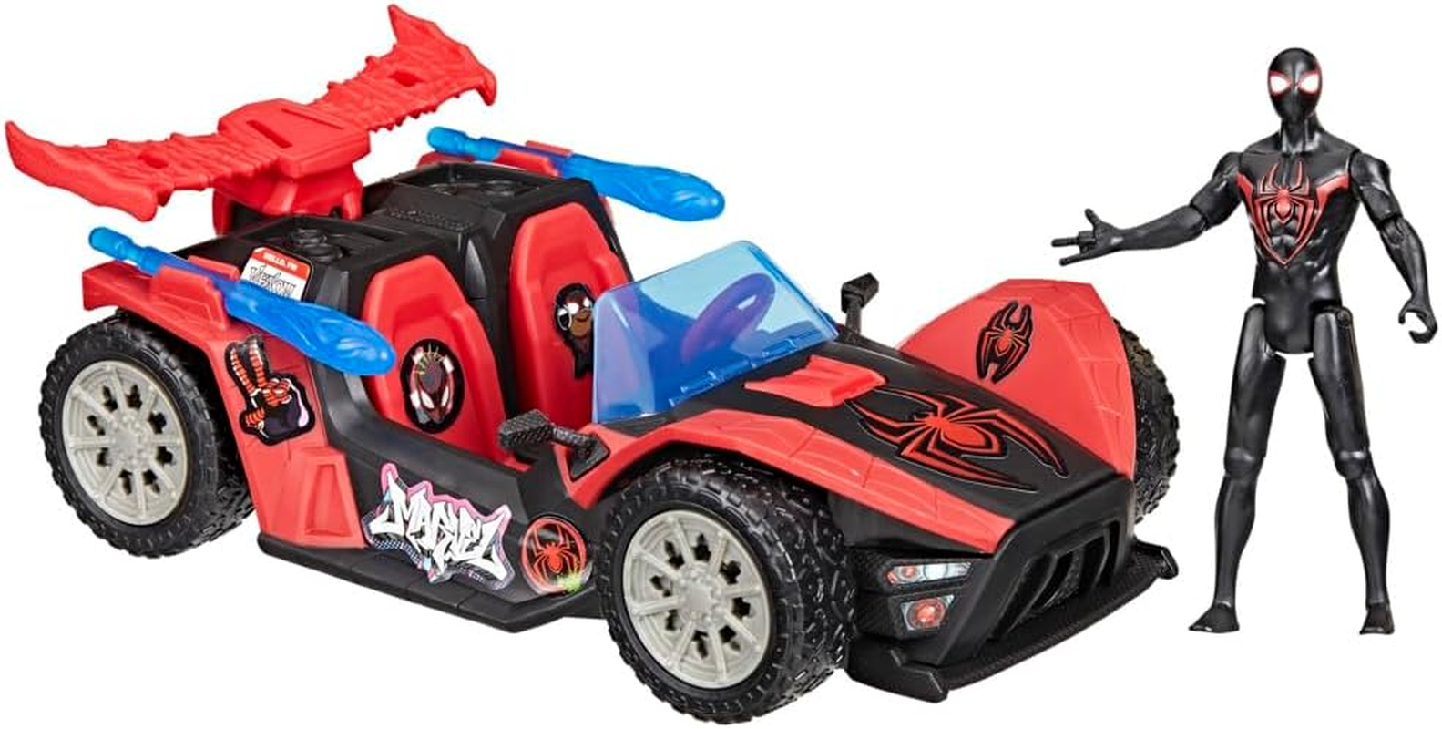Marvel Spider-Man Venomversus Epic World of Action Miles Morales Remix Blast Racer 4-Inch (10 CM) Figure & Toy Car, Accessories, Super Hero Toys, 4+