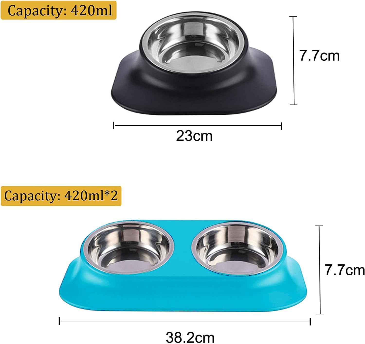 Raised Cat Bowl Pet Bowl,Stainless Steel Elevated Small Dog Bowls,15&deg;Tilted Whisker Reliefs Fatigue Free Stress anti Vomiting Cat Food Water Bowls,Non Slip Cat Feeding Bowls (Double Bowl/Blue)