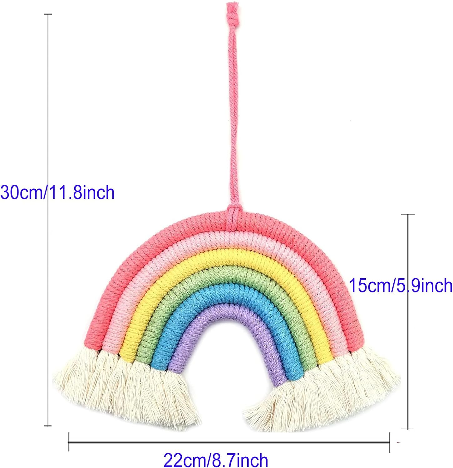 Supkeyer Rainbow Tapestry Macrame Wall Hanging Hand Woven Tapestry Tassels Lovely Rainbow for Home Bedroom Nursery Kids Room Bedroom Playroom Wall Decoration image number 4