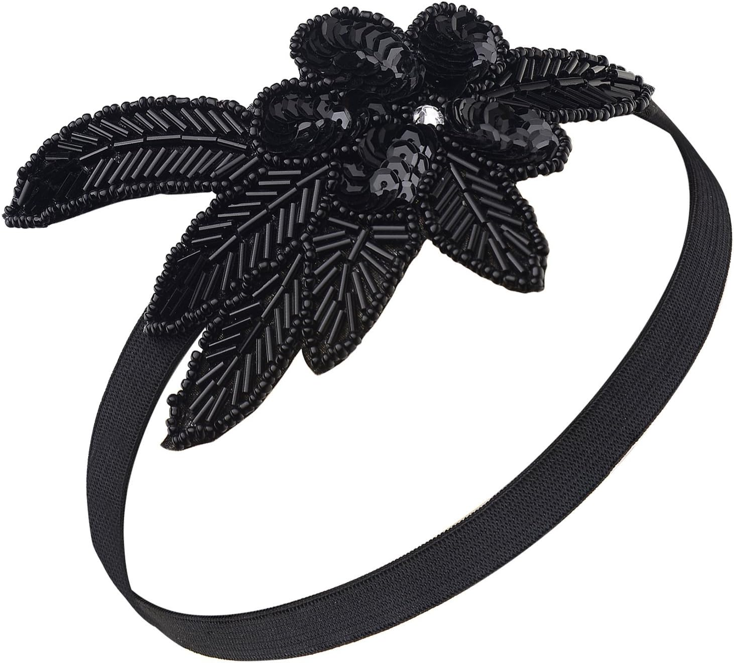 BABEYOND Women'S Flapper Headband Black 1920S Gatsby Headpiece Crystal Beaded Headband for Girls (Black)(Size: One Size)