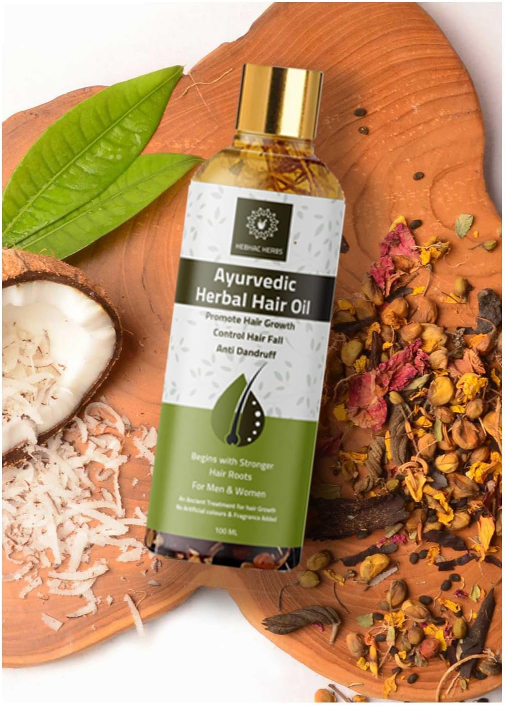 Ayurvedic Herbal Hair Oil Made with 21 Ayurvedic Herbs to Enhance Health, Multipurpose Hair Growth and anti Dandruff, Hair Fall Control, Thick and Long Hair by Hebhac Herbs (100Ml) image number 1