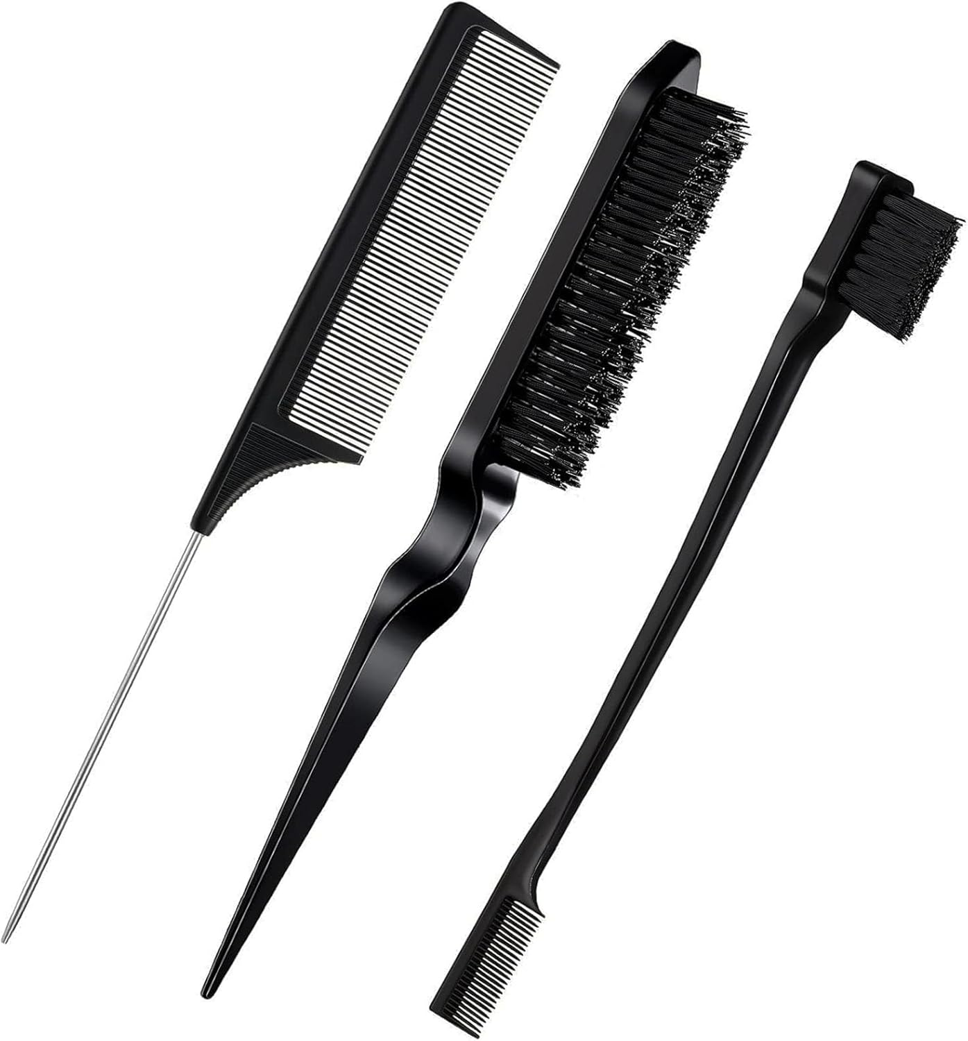 3 Pieces Comb Set for Teasing, Edge & Slick Back Brushing - Rat Tail & Edge Combs for Styling Women'S Hair (Pink)