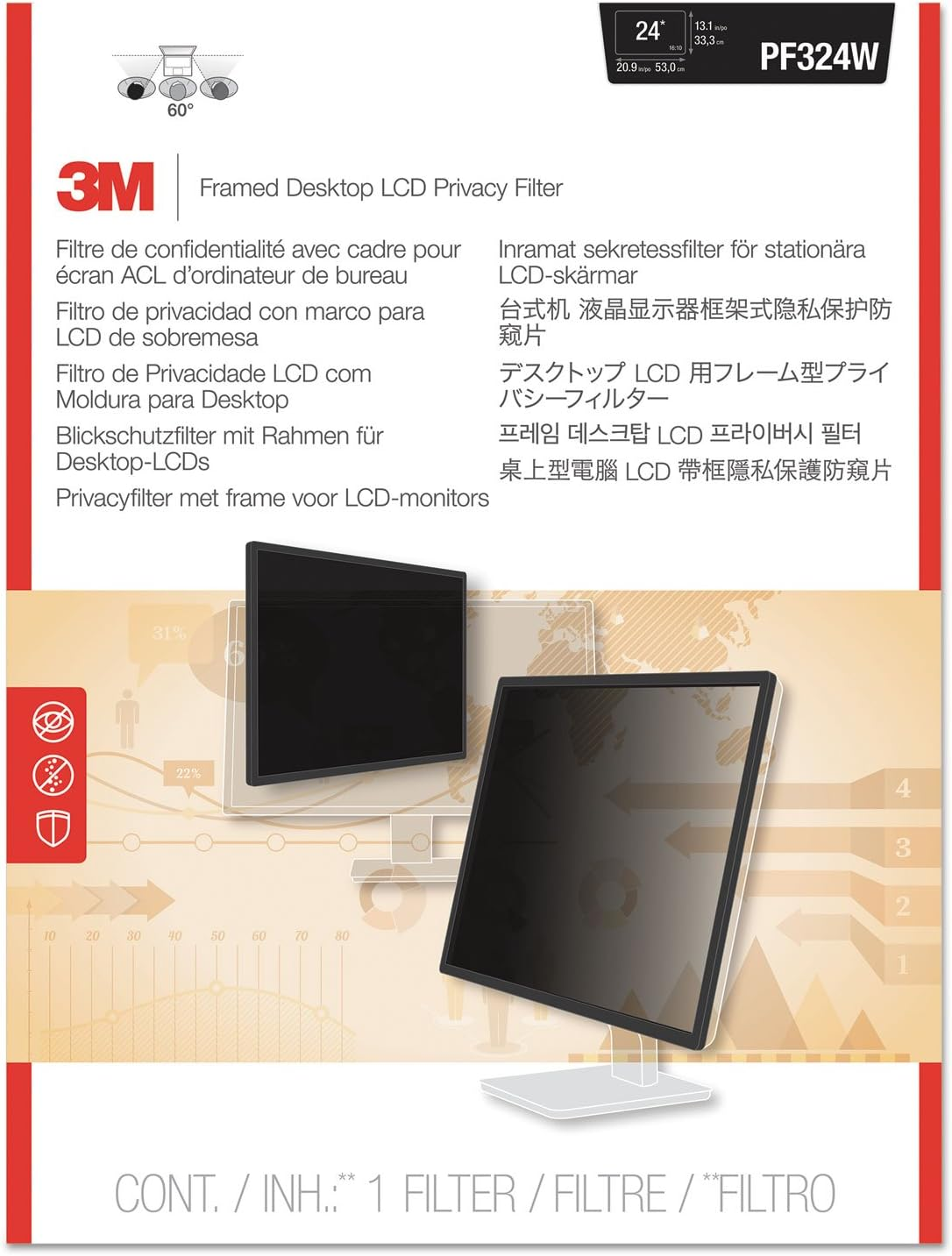 3M Framed Privacy Filter for 24.0" Widescreen Monitor (16:10 Aspect Ratio) PF240W1F image number 3