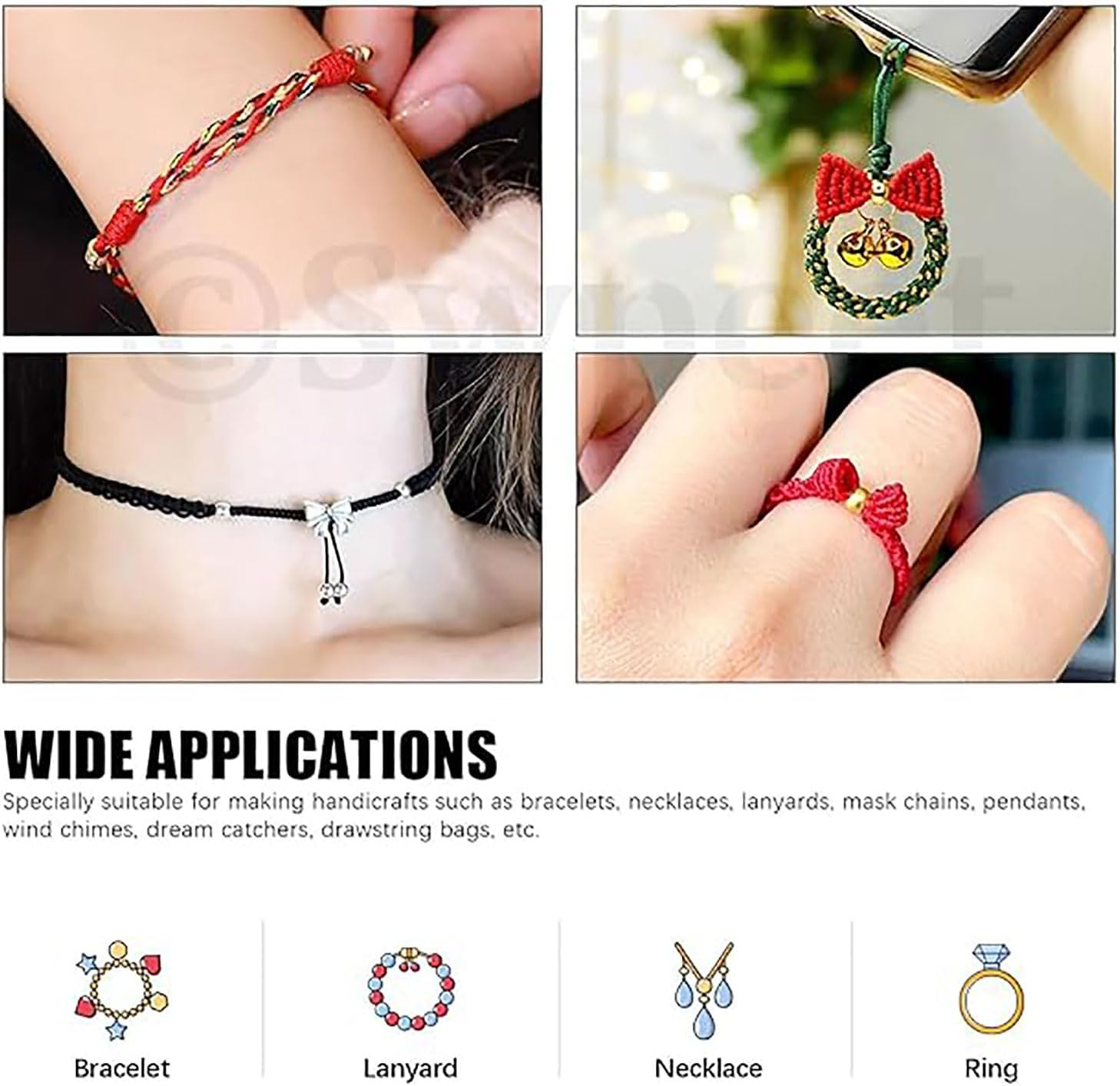 20Rolls Nylon String for Bracelets, 20Color 1000M Lanyard Beading String Thread, Silky Satin Cord, Wax String Bracelet Cord, Waxed Polyester Bracelet Rope for Kumihimo Macrame Jewelry Making image number 4