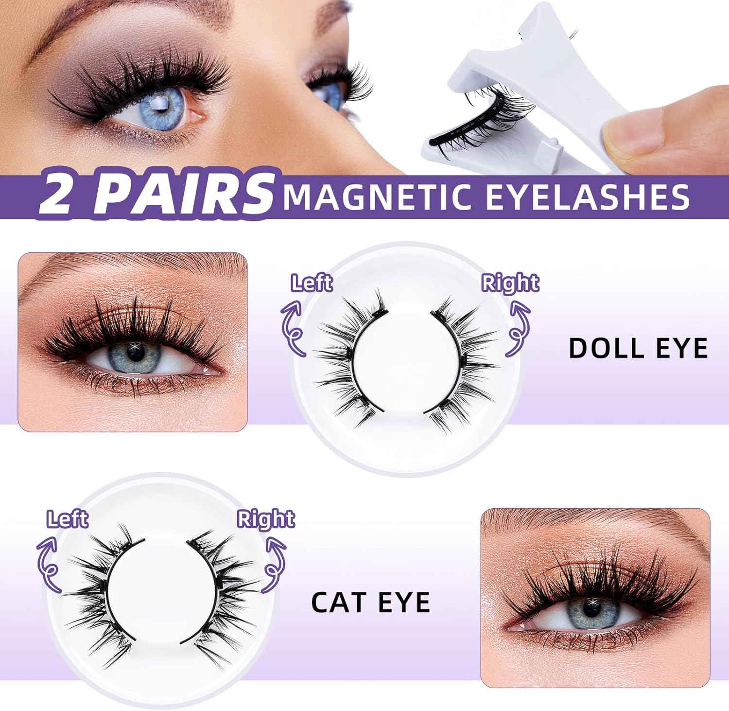 B&Qaugen Magnetic Eyelashes Manga Lashes 2 Pair Lashes Natural Look (CX01) - Clear Band - Cruelty Free - Synthetic Hair