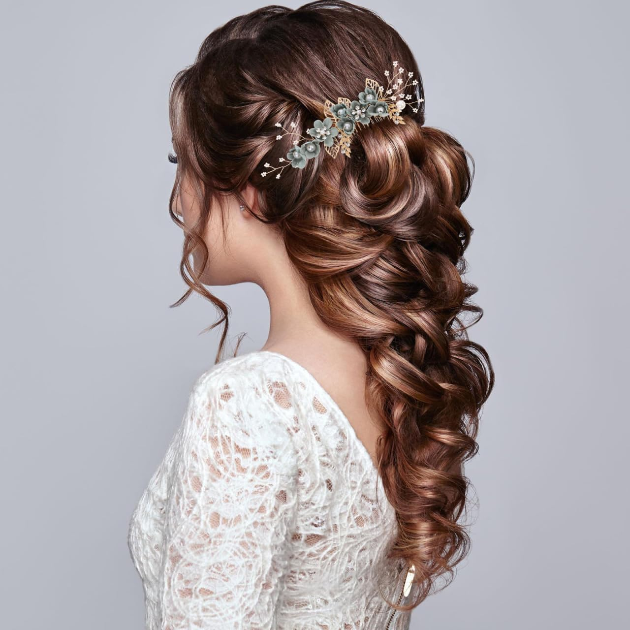 Hemobllo Set of 4 Wedding Hair Comb Clips, Bridal Hair Accessories, Rhinestone Hairpiece, Sage Green Hair Accessories for Women and Girls image number 3