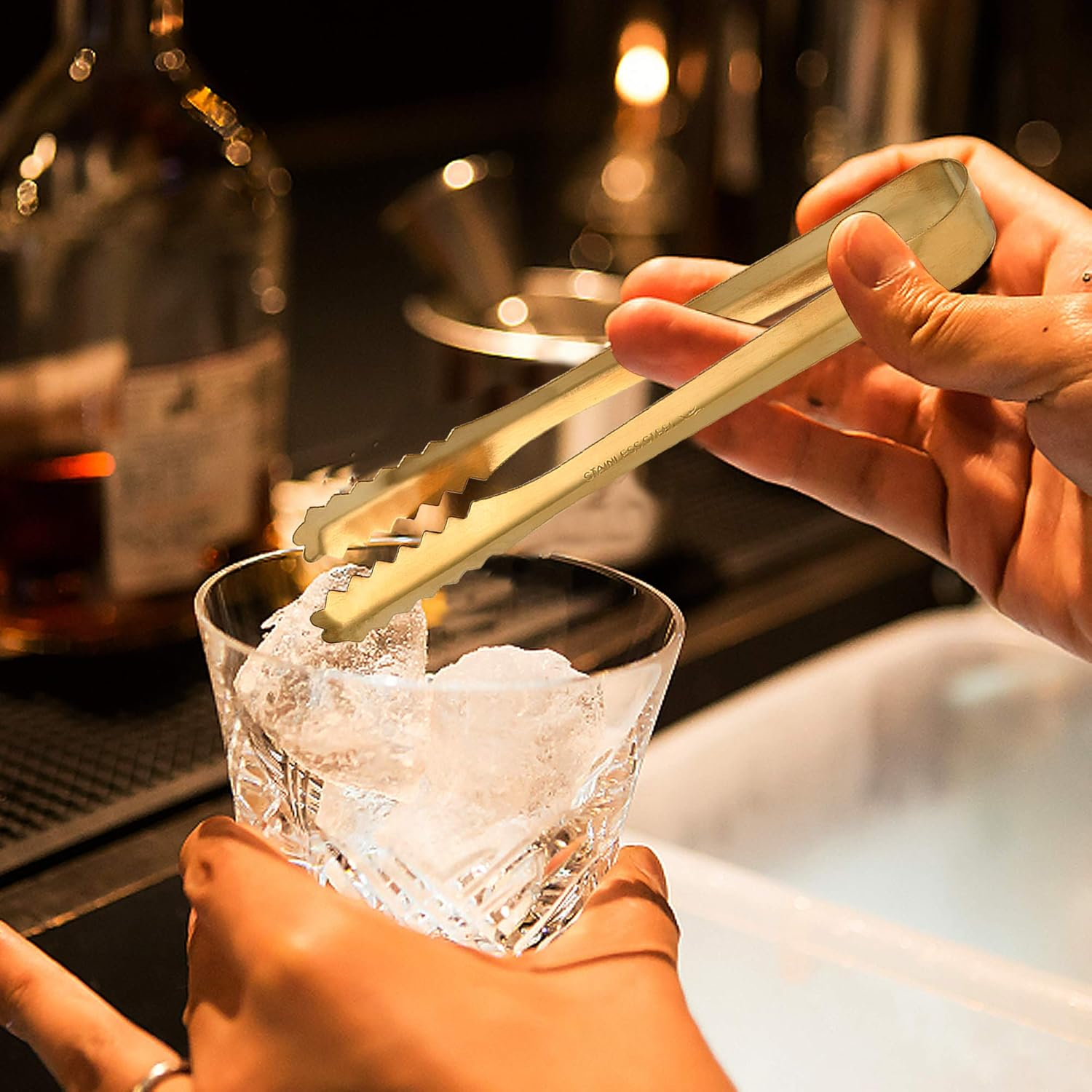 Stainless Steel Ice Scoop and Ice Tongs, Small round Bottom Bar Ice Flour Utility Scoop & Buffet Clip Kitchen Bar BBQ Party Wedding, Gold image number 4