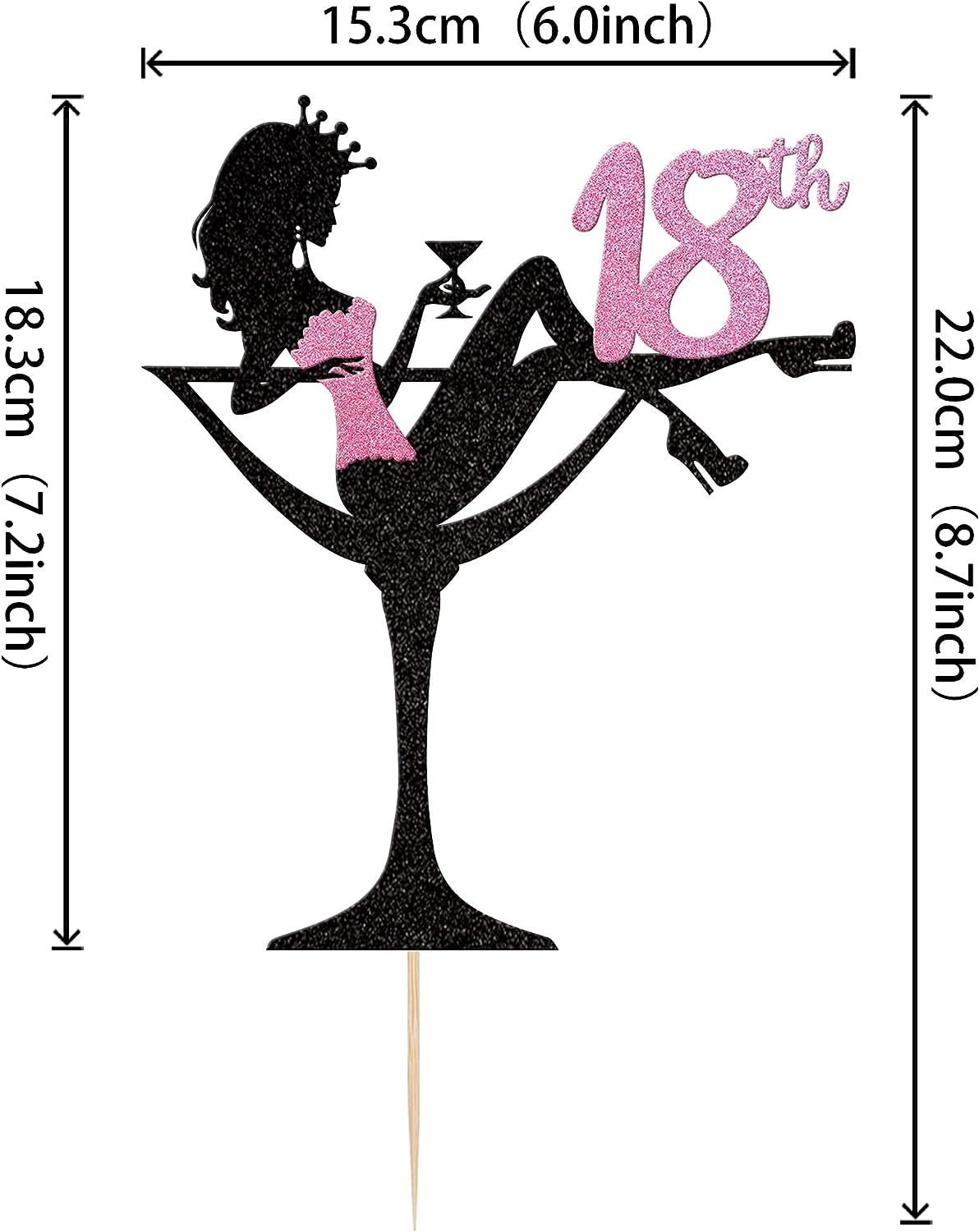 1 Pack Sitting Girl Silhouette Cake Topper Glitter Eighteen High Heel Girl Cake Pick Cheers to 18Th Cake Decorations for Makeup Spa Theme Happy 18Th Birthday Party Supplies (Pink)