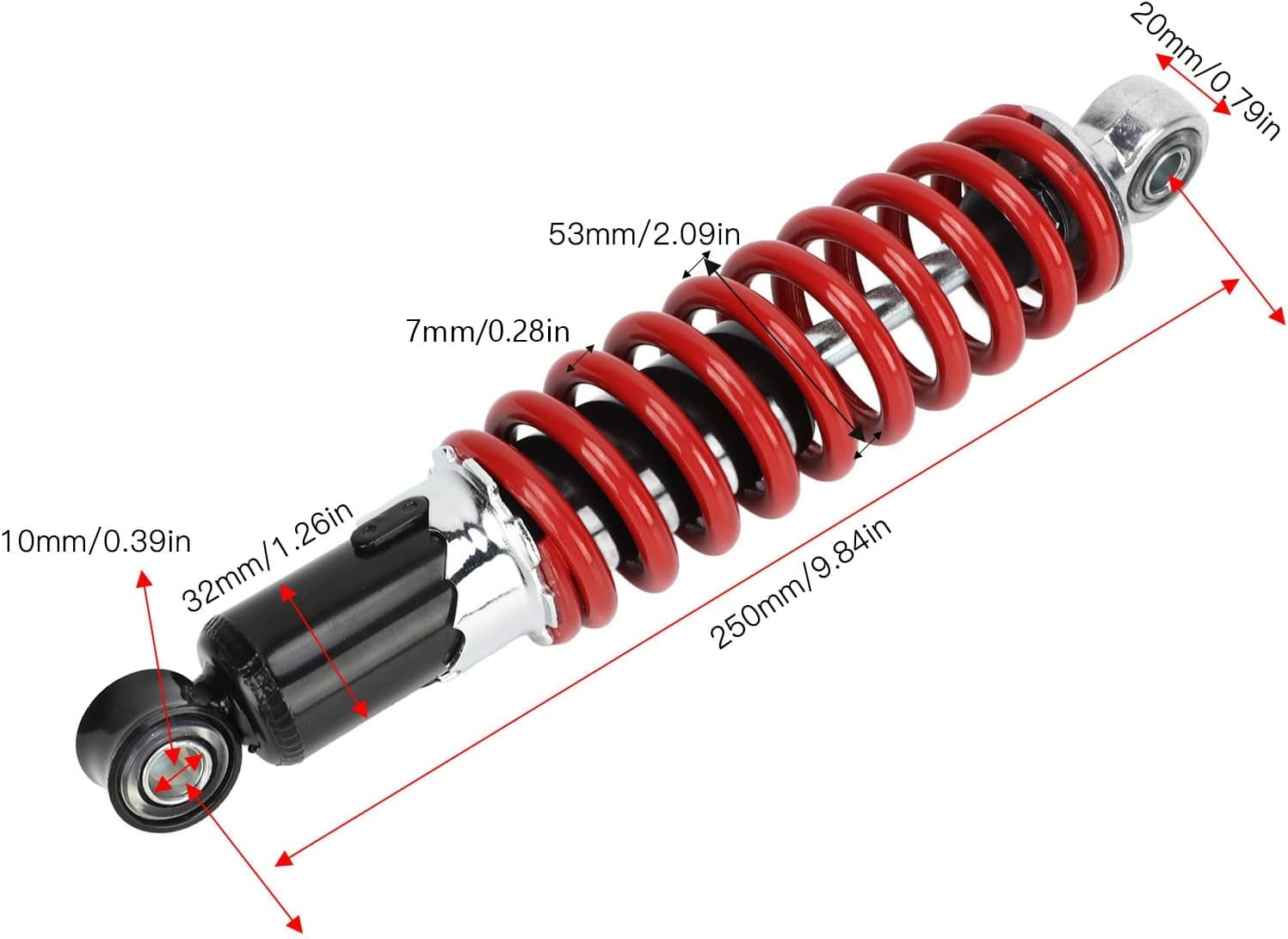 2 Pcs Suspension Shock Absorber, 250Mm Hole Center Distance, Adjustable Spring Suspension Damper for Dirt Pit Bike ATV Go Kart