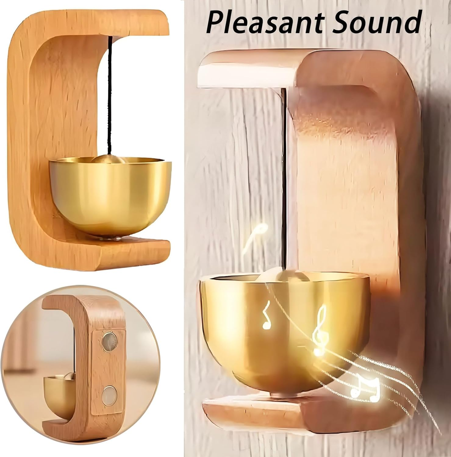 MYTOAU Shopkeepers Bell for Door Opening, Retro Magnetic Doorbell Cute Door Chime Wooden C-Shaped Doorbell Compact Wood Style Bass Reminder Widely Used for Cafe Front Door Pet Door Store Home Garden image number 3