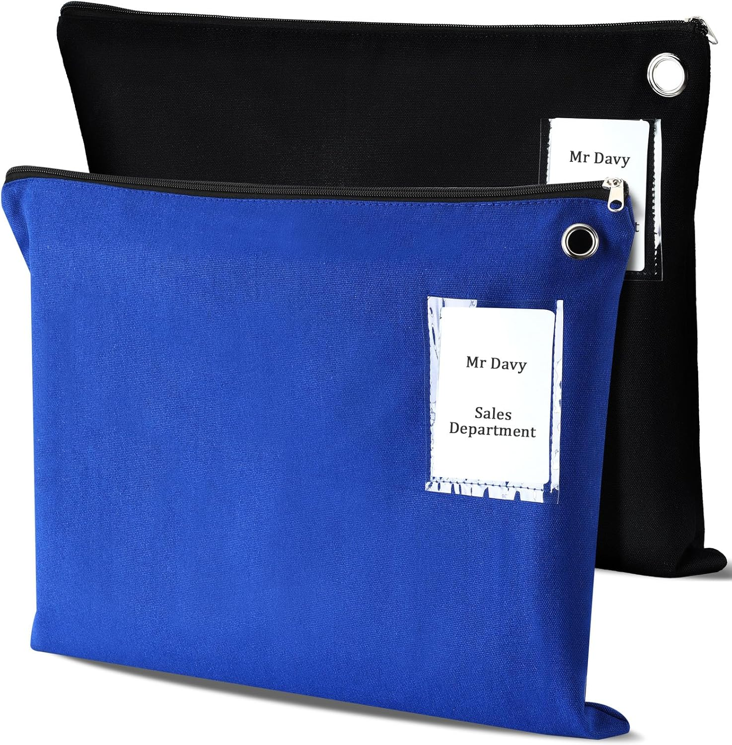 Humyoun 2 Pcs Interoffice Mailer Canvas Transit Sack Zipper Bag 18" X 14" Large Zipper Pouch with Grommet Interoffice Mail Bag (Black,Blue)