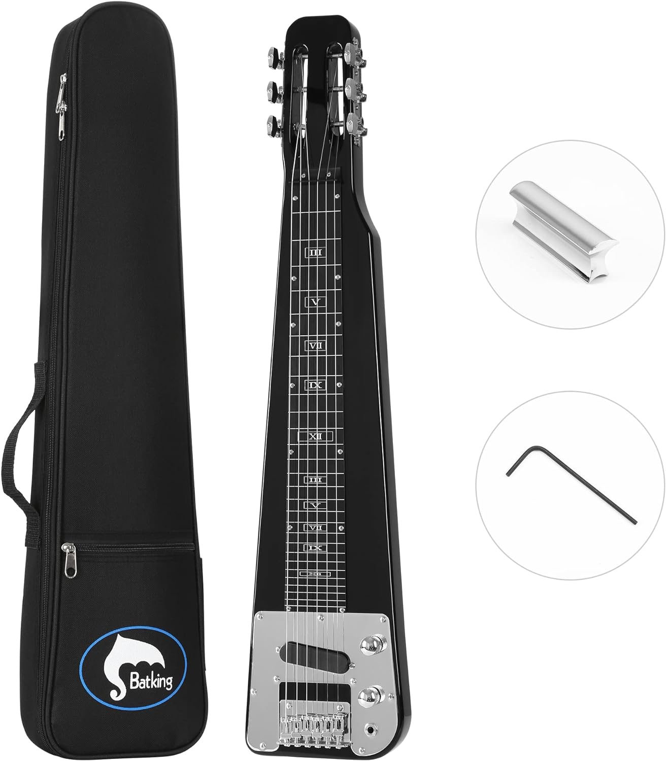 Batking Lap Steel Guitar 6 String Slotted Head Stock Electric Slide Guitars with Gigbag Sunbrust