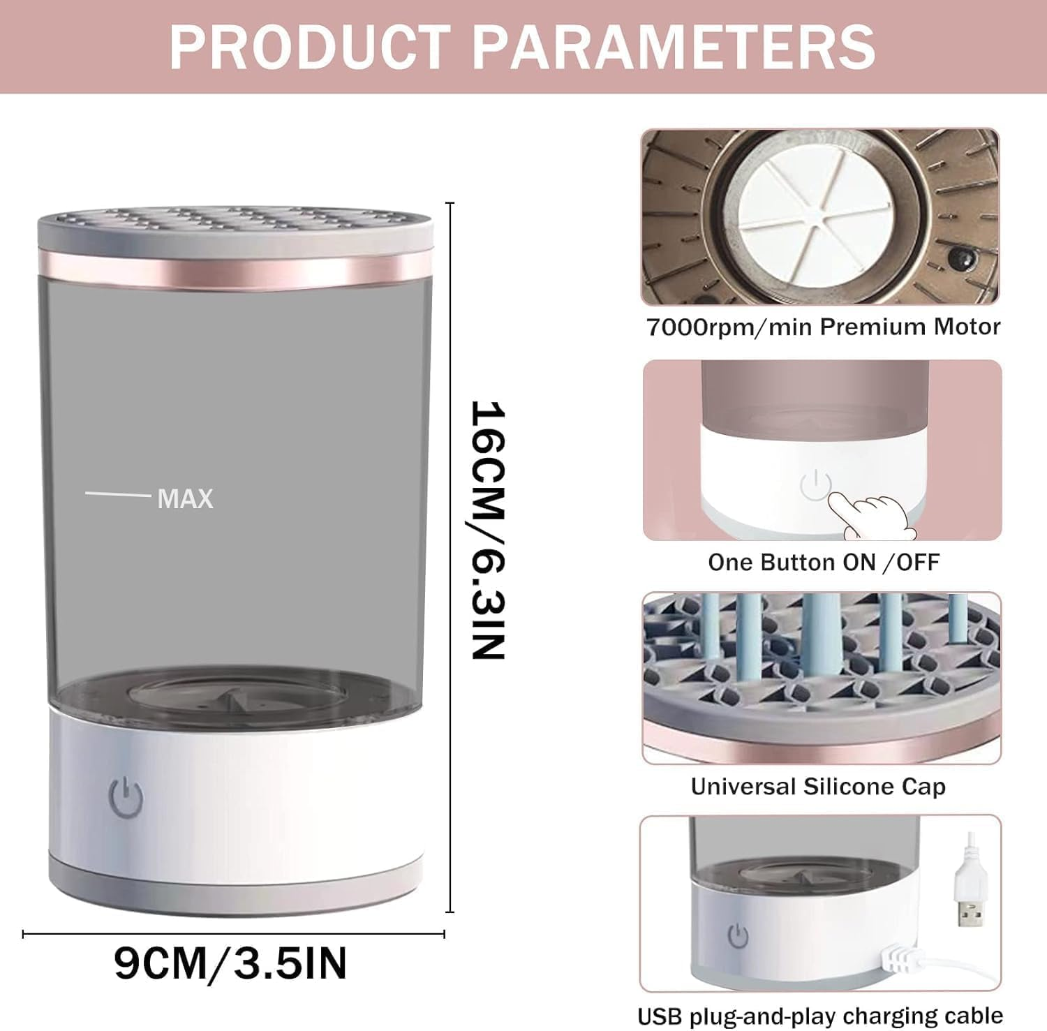 3-In-1 Upgraded Electric Makeup Brushs Cleaner, Necomi Automatic Makeup Brush Cleaning Machine with Brush Clean Mat, Automatic Cosmetic Brush Cleaner for All Size Makeup Brushes, Gifts for Wife, Girlfriend image number 6