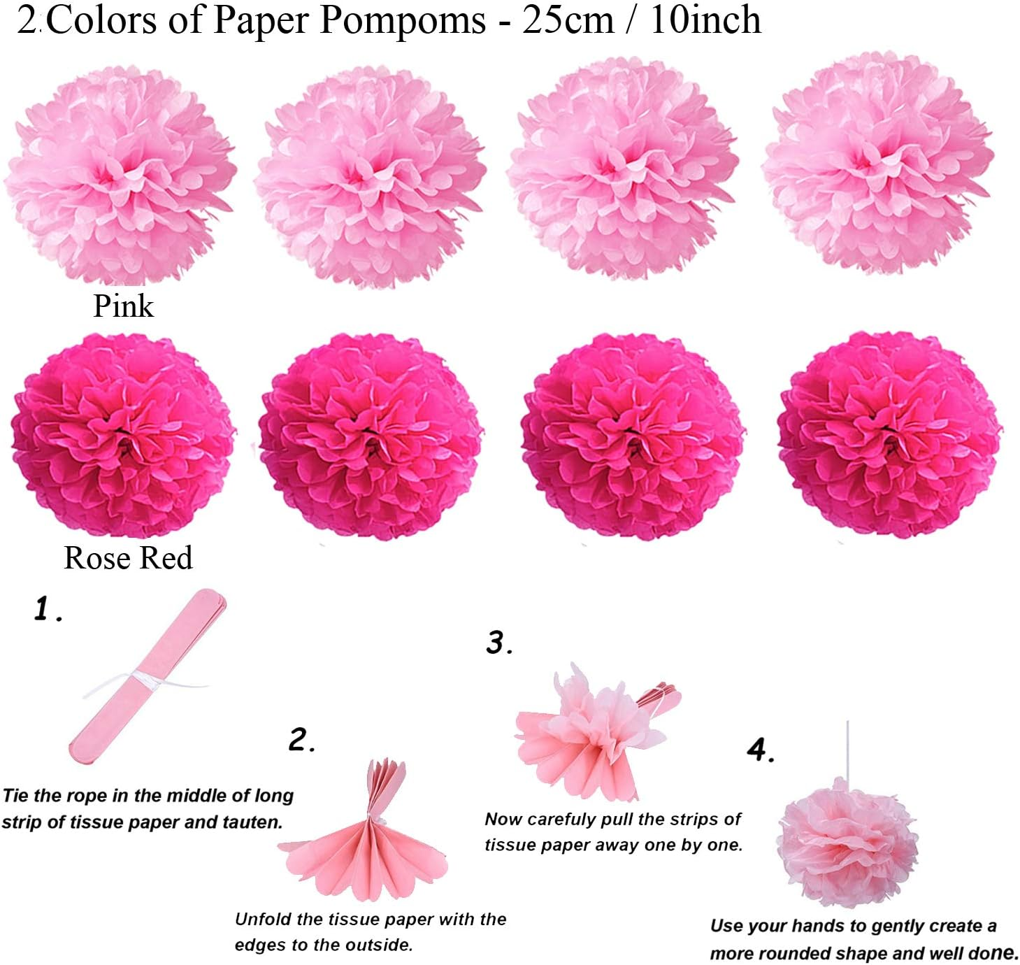 Zerodeco Party Decoration, 21 Pcs Pink Hanging Paper Fans, Pom Poms Flowers, Garlands String Polka Dot and Triangle Bunting Flags for Birthday Parties, Bridal Showers, Baby Showers, Wedding image number 3