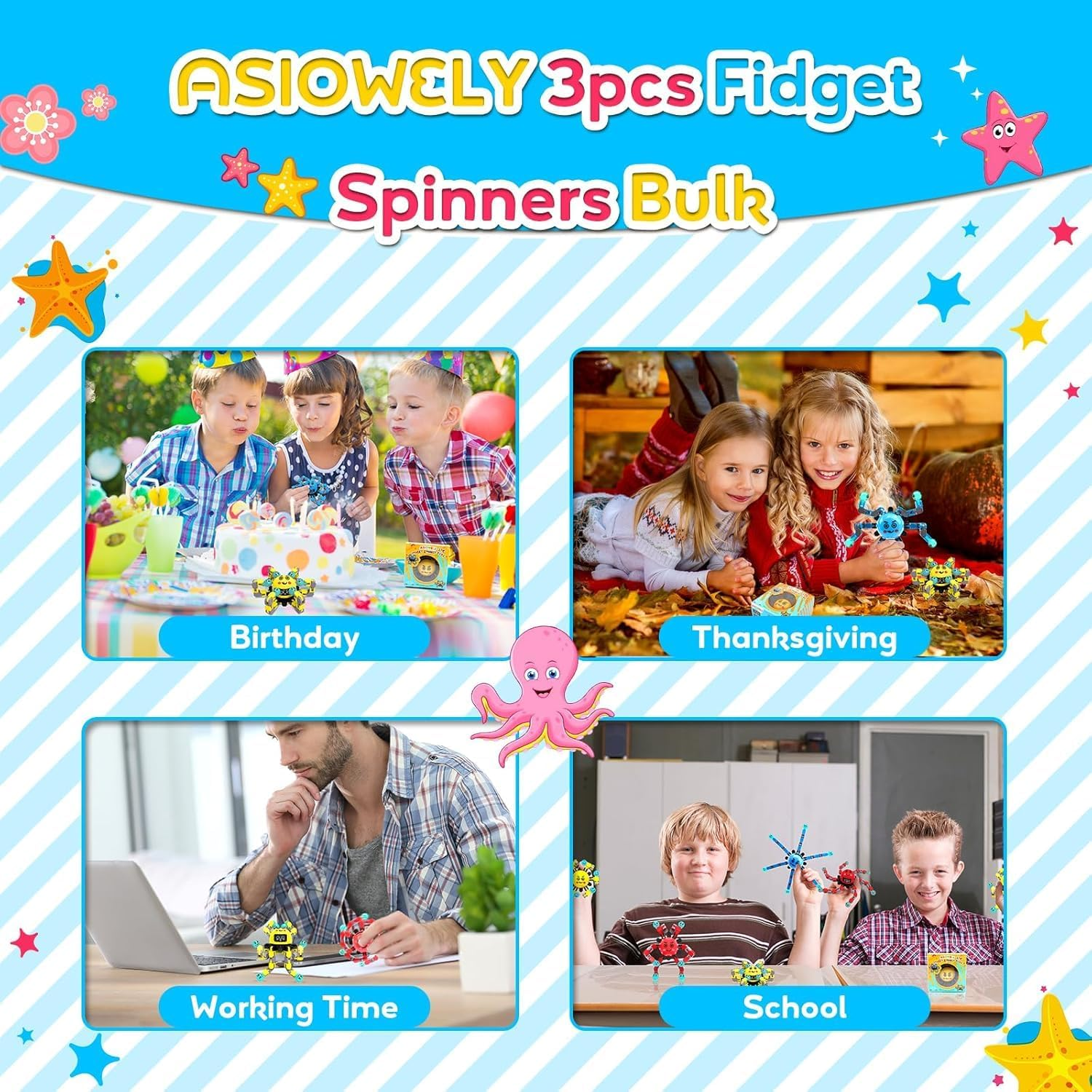 ASIOWELY Transformable Fidget Spinner Toys for Kids and Adults,3 PCS Finger Sensory Toy for Teens with Autism ADHD Anxiety Relief,Birthdays Gifts Party Favors for Boys Girl Travel Stocking Stuffers image number 2