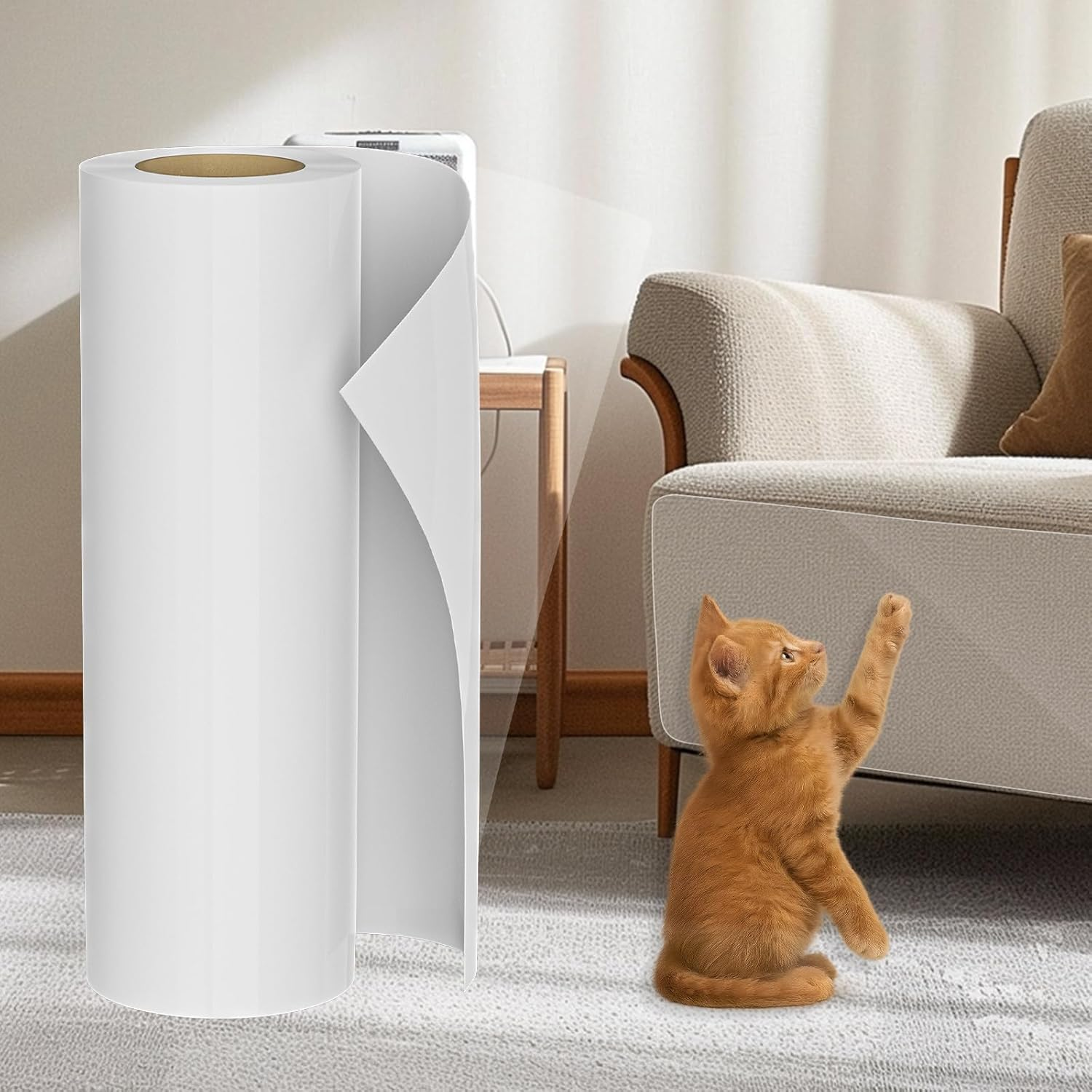 Scratch Protection Sofa Cat Protector, 0.2 X 3M Clear Self-Adhesive Anti-Scratch Tape, Furniture Guard for Couches, Chairs, Armrests, Durable & Invisible Pet Proof, No Pins image number 3
