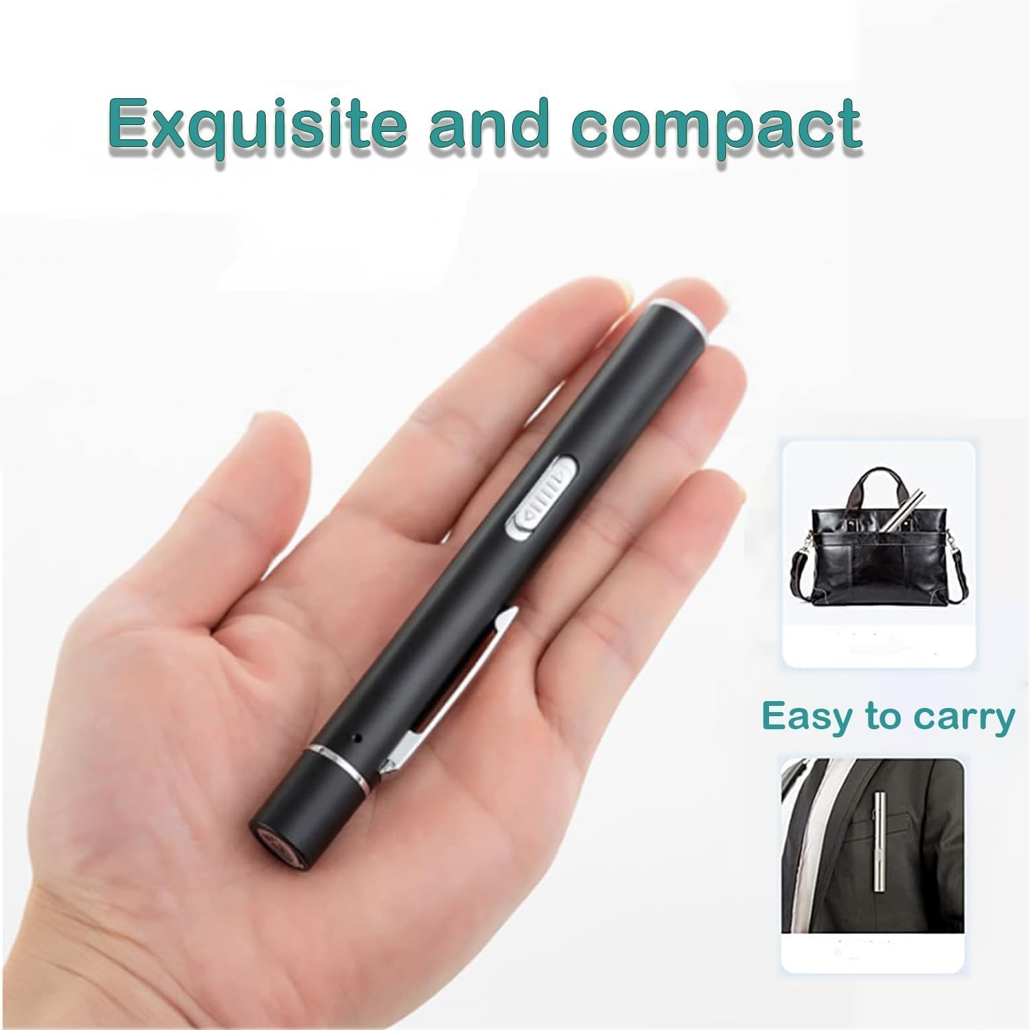 KEWAYO USB Rechargeable Mini LED Flashlight, Dual Light Source Pocket Small Handy LED Torch Pen Flashlight with Stainless Steel Clip for Home and Outdoor Activities (Black)