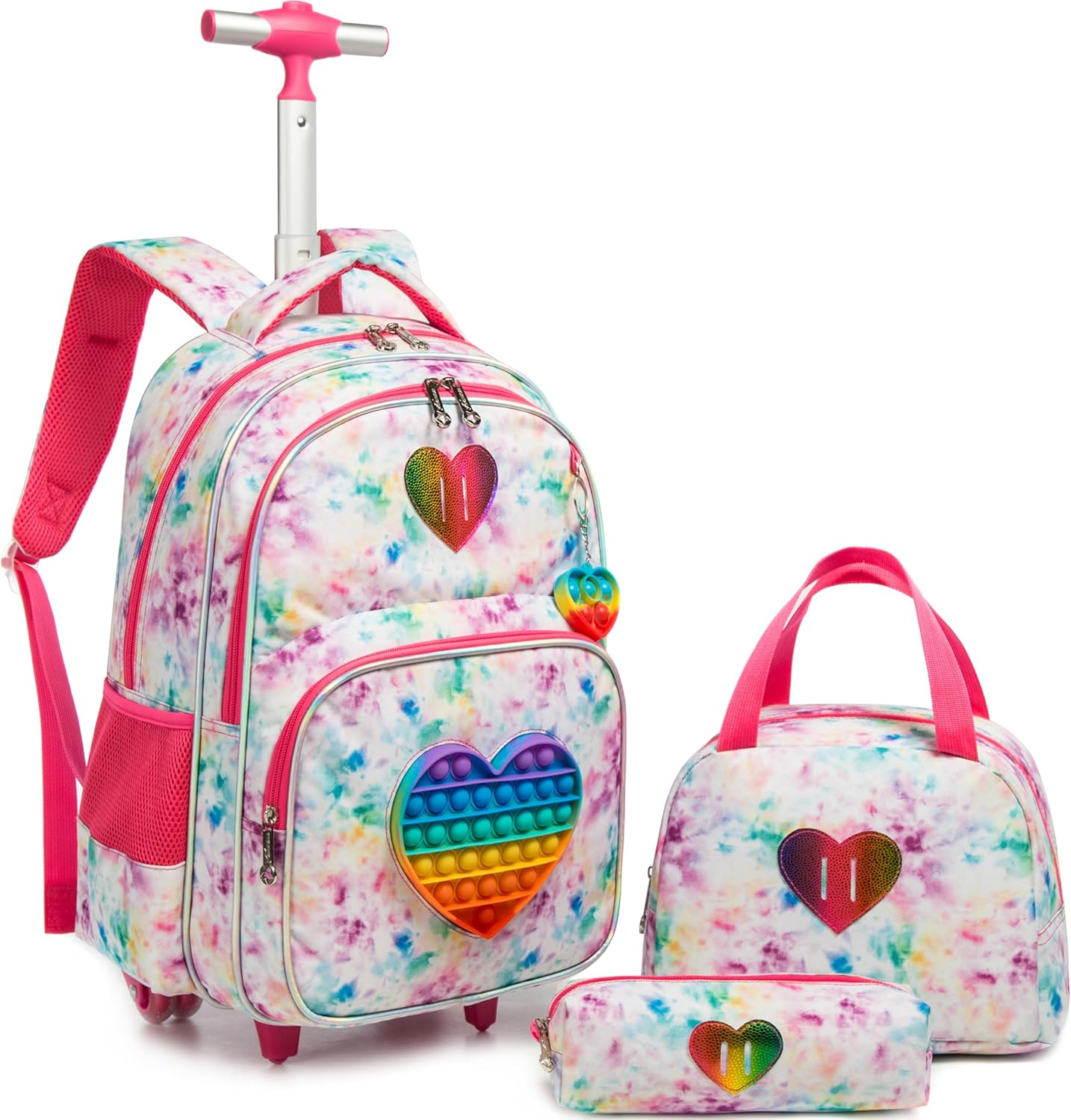 Meetbelify Rolling Backpack for Girls with Pencil Case&Lunch Bag School Bags Trolley Wheeled Backpacks