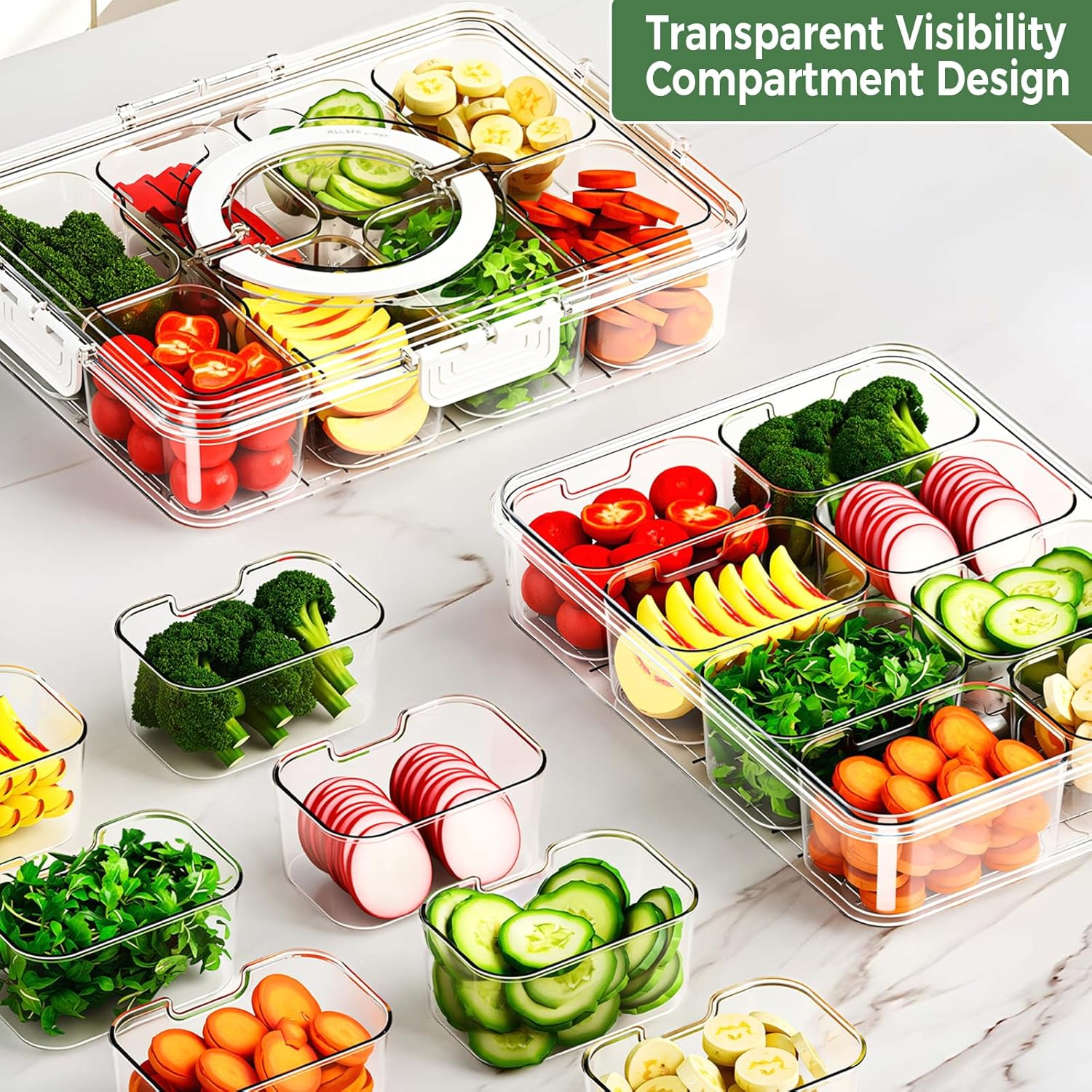 [2025 Upgrade]Kagyetn Snackle Box Container|Divided Serving Tray with Lids & Handles|8 Compartments Snackle Box|Clear Organizer for Fruits Snacks|Perfect for Road Travel Party. image number 6