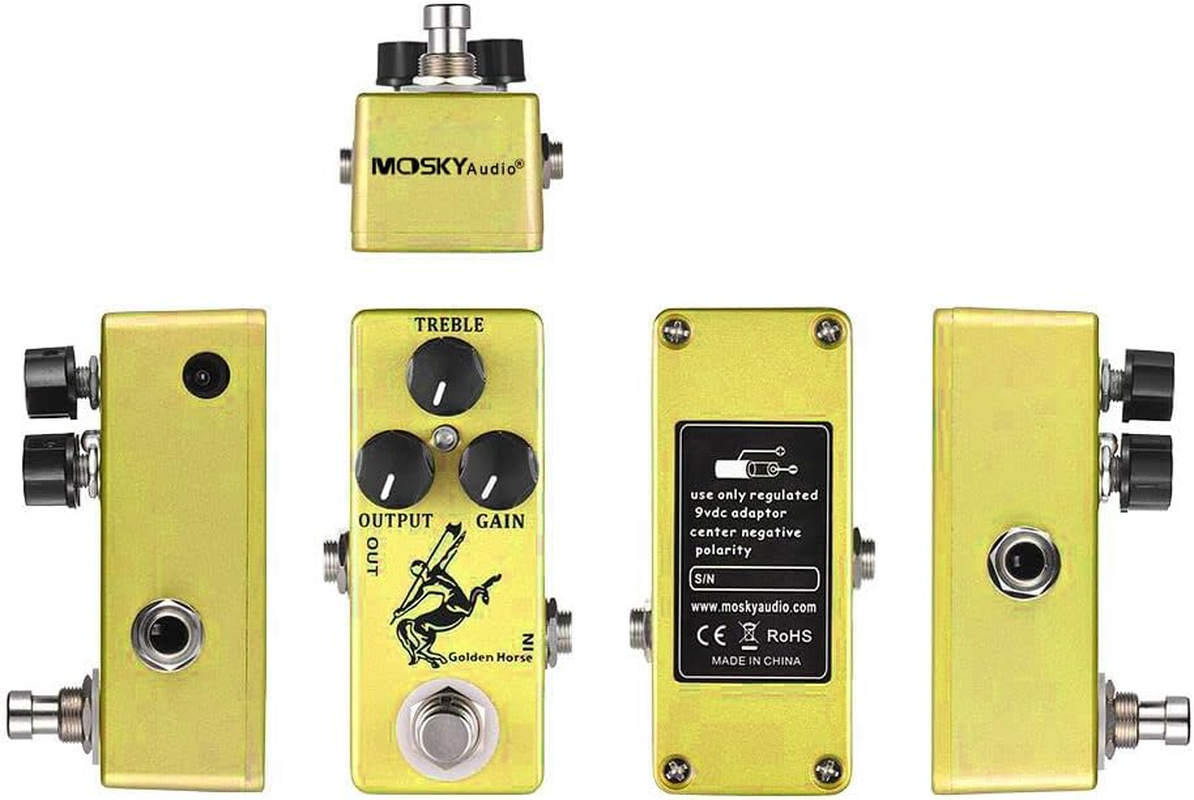 Overdrive Effect Pedal, Golden Horse Guitar Overdrive Effect Pedal Full Metal Shell True Bypass