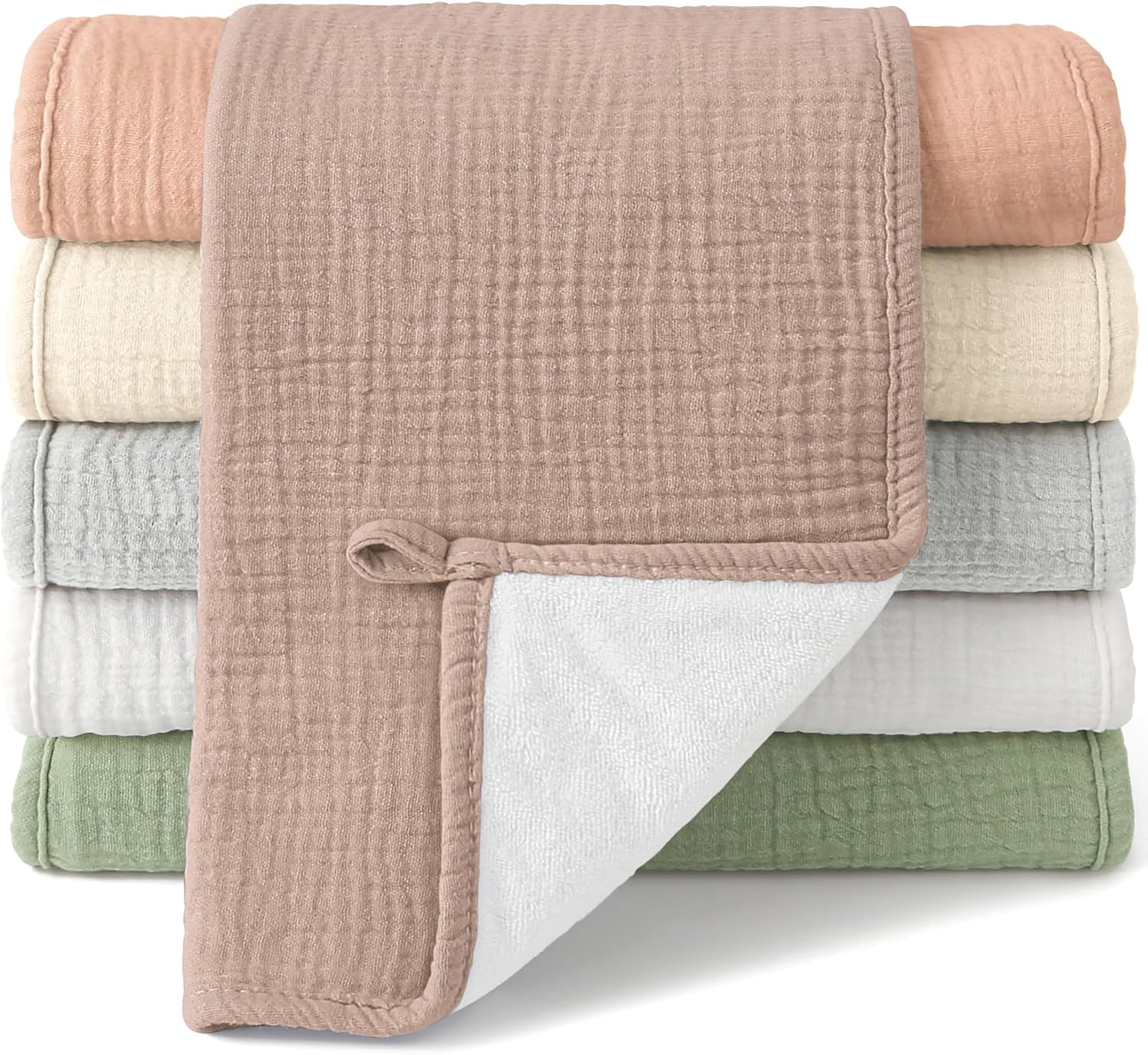 Bearmoss 100% Cotton Muslin Burp Cloths Sets 6 Pack 20X10Inch Large Burping Clothes Extra Soft Absorbent for Newborn Unisex Baby Girls and Boys (Brown)