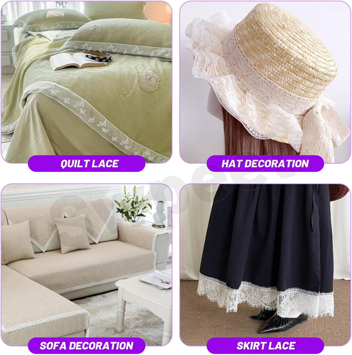 Swpeet 5 Yard by 3.15" Wide Yellow Lace Fabric Stretch Elastic, Trim Lace Ribbon, Elastic Sewing Trim Ribbon for Garment, Headbands, Wedding Bouquet Making DIY Crafts image number 1