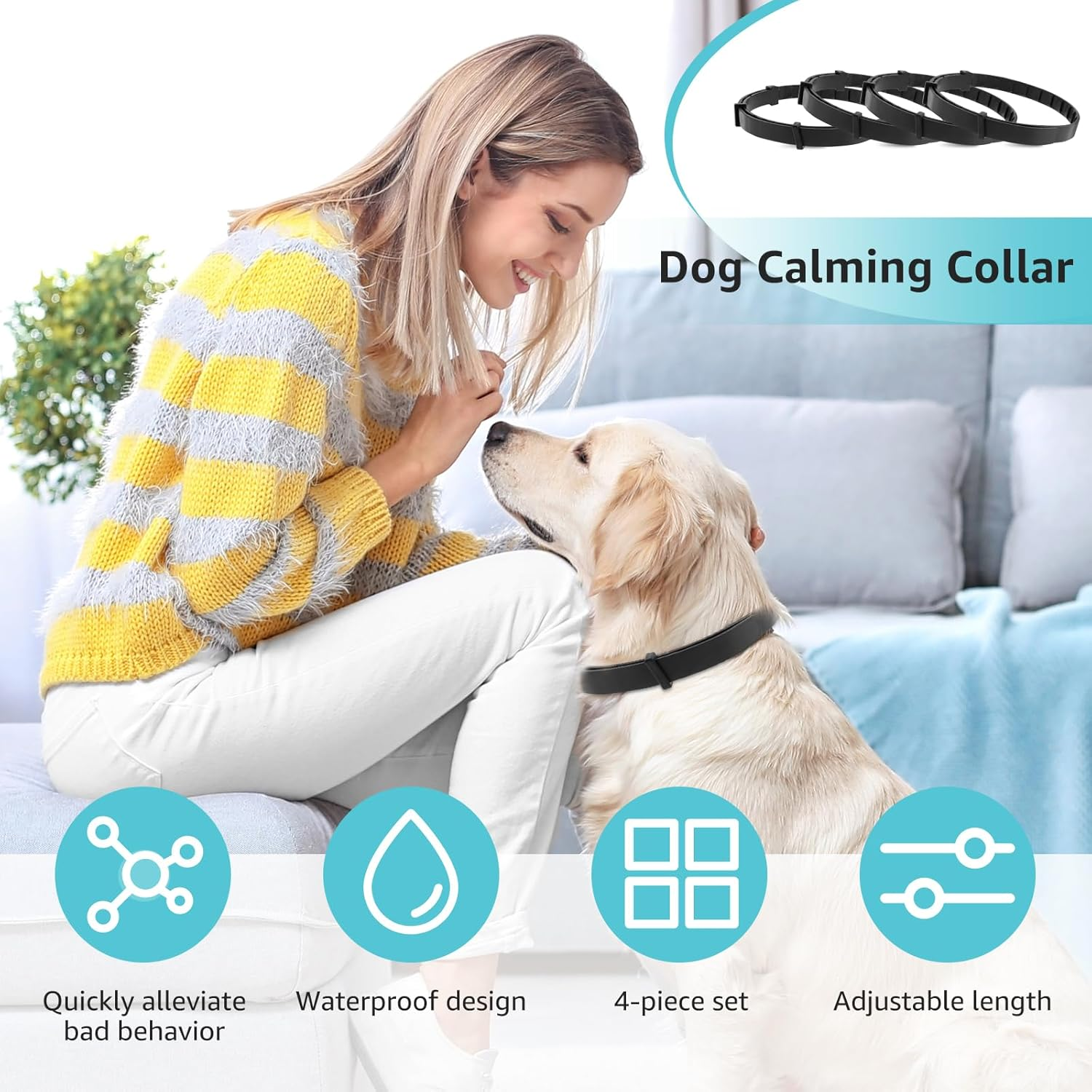 Calming Collar for Dogs,4 Packs Dog Pheromone Calm Collars,Relief Anxiety Stress Separation Lasts 60 Days,Relieve Bad Behavior,25 Inches Size Flexible Adjustable for All Small Medium and Large Dog (A) image number 2