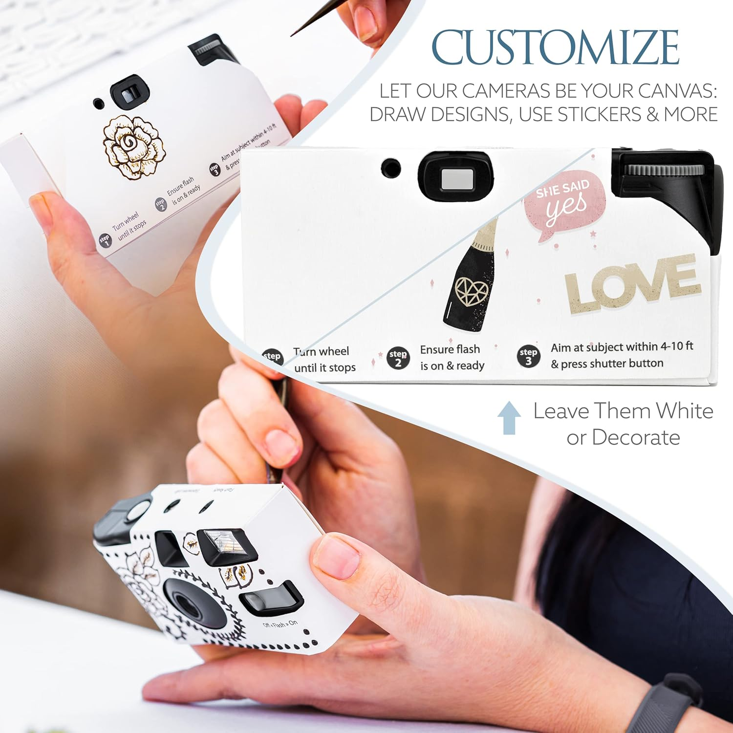 Disposable Cameras Bulk (12 Pack) &ndash; White Single Use Camera Set: Perfect for Weddings, Baby Showers, Birthday Parties & All Events &ndash; 35Mm ISO 400 Film, 27 Exposures, Bright Flash, Easy-To-Use, Vintage image number 2