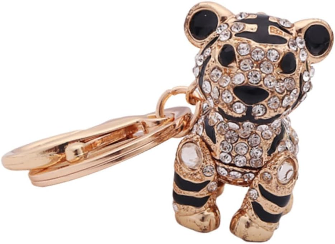 3Pcs Tiger Rhinestone Keychain Alloy Holder Purse Bag Pendant Car Decoration Accessories Cute Keychain image number 6