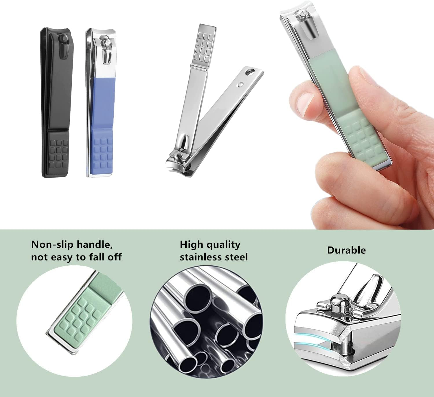 Nail Clippers Set,Large Toenail Clippers for Thick Nails,15Mm Sharp Curved Blade Clippers Cutter,Finger Nail Clippers for Men Adults,Women,Seniors(4Pcs,Black,Silver,Green,Blue)