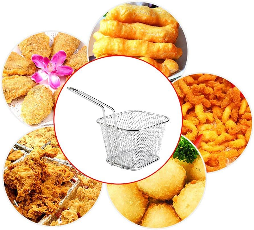Fry Basket Chip Fries Baskets,8Pcs Mini Stainless Steel Mesh Wire French Fry Chips Baskets Net Strainer Food Presentation Strainer Potato Kitchen Cooking Tools image number 4