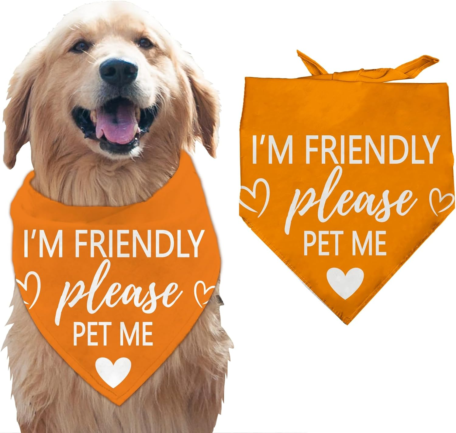 Arricraft 1 Pc Pet Dog Bandana, Orange Cotton Triangle Pet'S Bandana "Please Pet Me" Words Heart Washable Scarf Bibs Accessories Chief for Large Dogs and Pets Lovers 55X55X78Cm image number 6