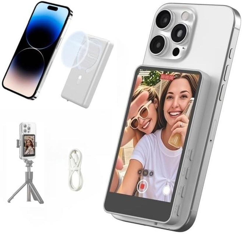 SYNCO Xview M4 Mobile Phone Selfie Monitor, Magnetic Smartphone Vlog Screen for Iphone & Android Rear Camera, Selfie Monitor Screen for Iphone for Youtube, Tiktok, Live Streaming (Black) image number 6