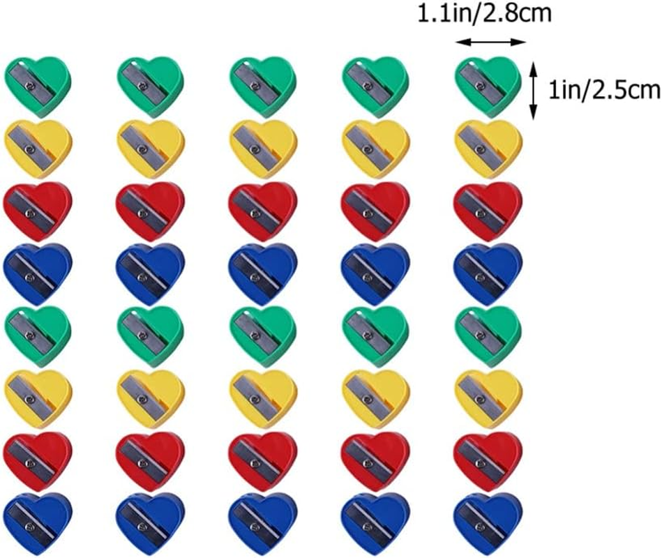 Operitacx 40Pcs Heart Shape Pencil Sharpeners for Boy Girl Cute Manual School Supplies Colors Lightweight and Portable for Classroom and Home Use image number 1
