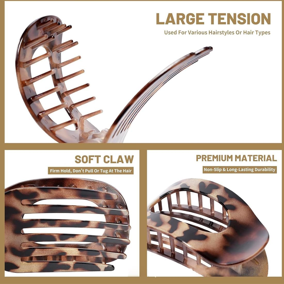 Pack of 4 Flat Hair Clips for Women, Strong Hold Flat Claw Clip Non-Slip Hair Clips Women for Thick & Thin Hair, Flat Hair Clips for Everyday, Sports, Driving image number 2