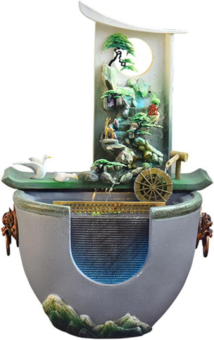 Outdoor Fountain New Chinese Water Fountain with Feng Shui Wheel and Fish Pond, Decorative, Circulating Landscape Ornaments, Suitable for Living Room, Office, Courtyard(Yellow)