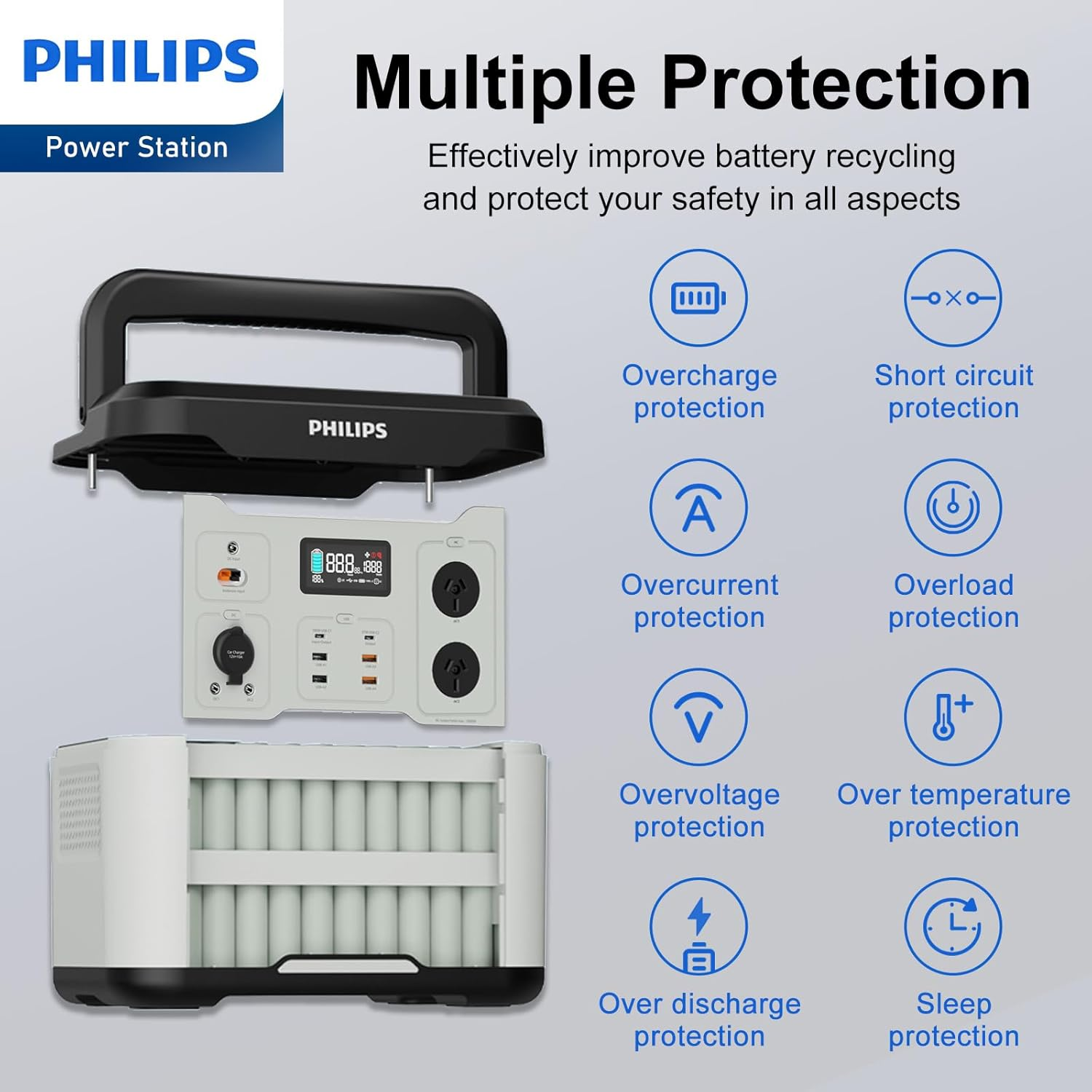 Philips 1000W Portable Mobile Power Supply/Station Outdoor Generator Grey Multiple Charger | Reliable Power Station| Reliable Battery| | Safety Protection| Camping,Fishing, Holiday and Vacation. image number 1