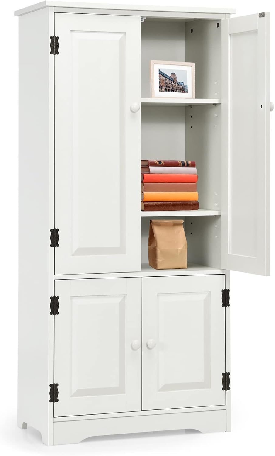 Giantex Sideboard Buffet Storage Cabinet, Antique Low Floor Cabinet, Pantry Cabinet Wooden Cupboard Organizer W/Adjustable Shelf & Anti-Tilt Design, for Living Room Bedroom Bathroom image number 3