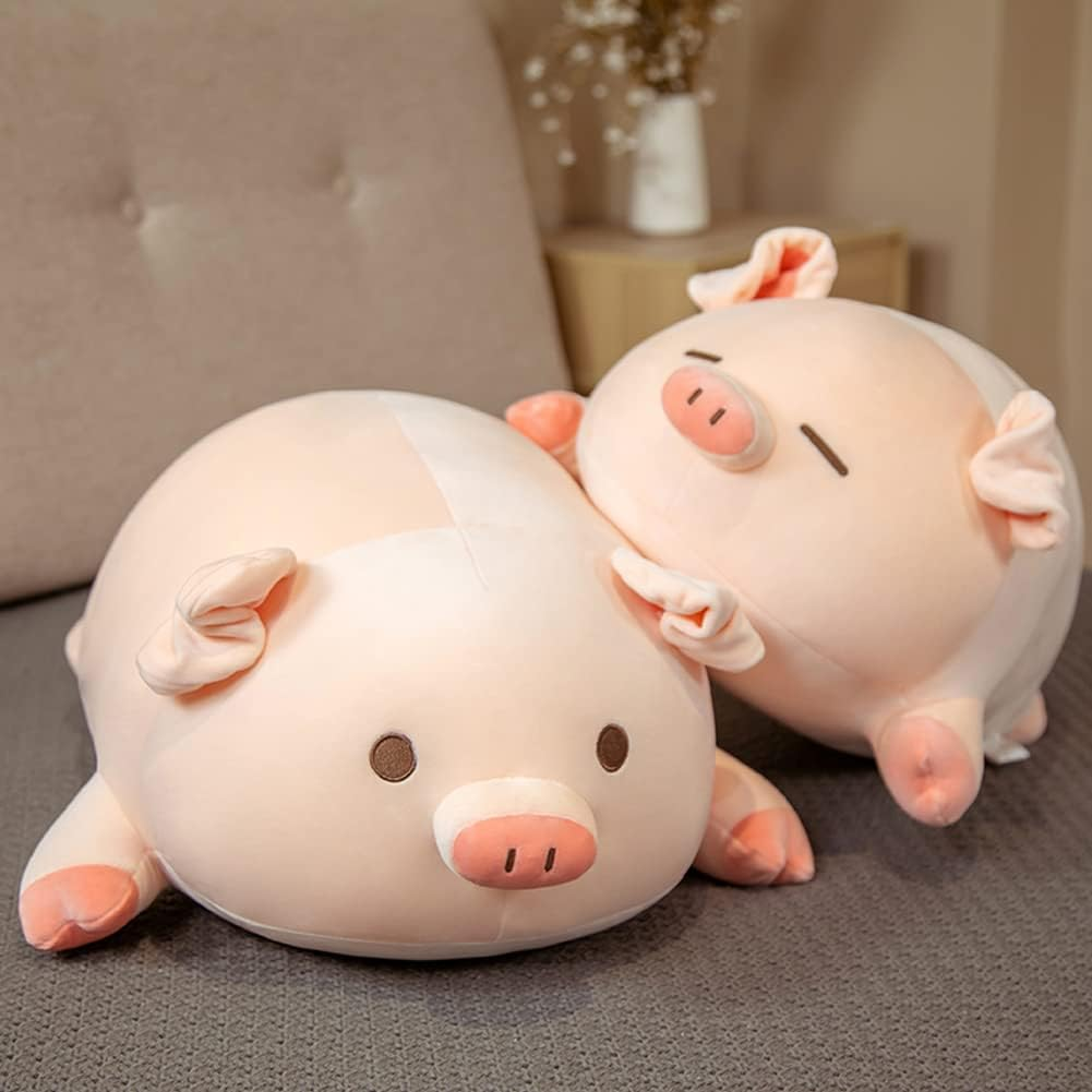Pig Stuffed Animal Hugging Pillow, Soft Fat Pig Plush Toy Gifts for Kids, Valentine, Christmas (Round Eyes, 15.7") image number 3