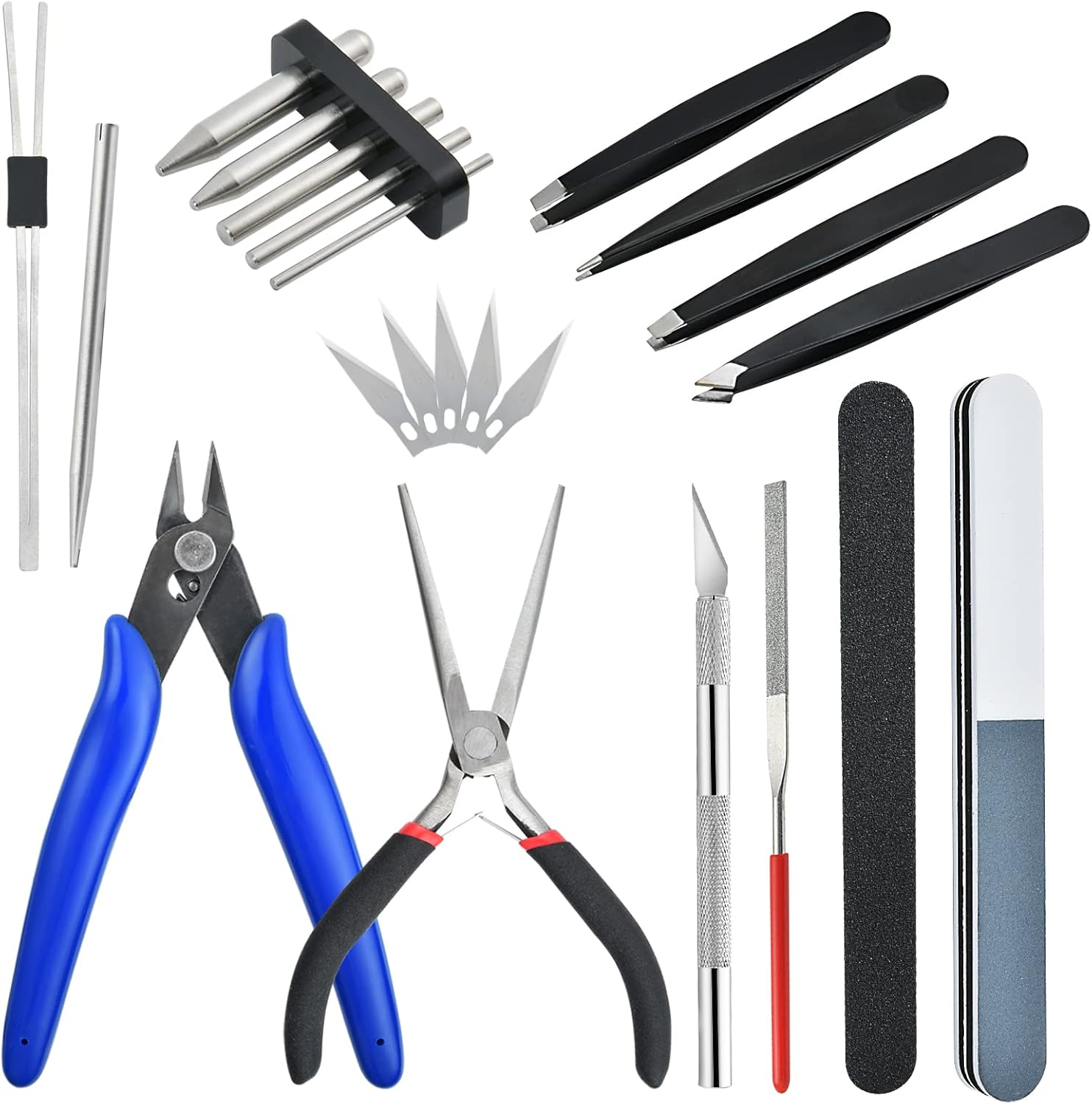 22 Pieces Metal DIY Model Tool Sets Metal Earth Model Kits, 2 Nose Pliers and Tab Edge Cylinder Cone Shape Bending Assist Tools for 3D Metal Jigsaw Puzzles Assembly