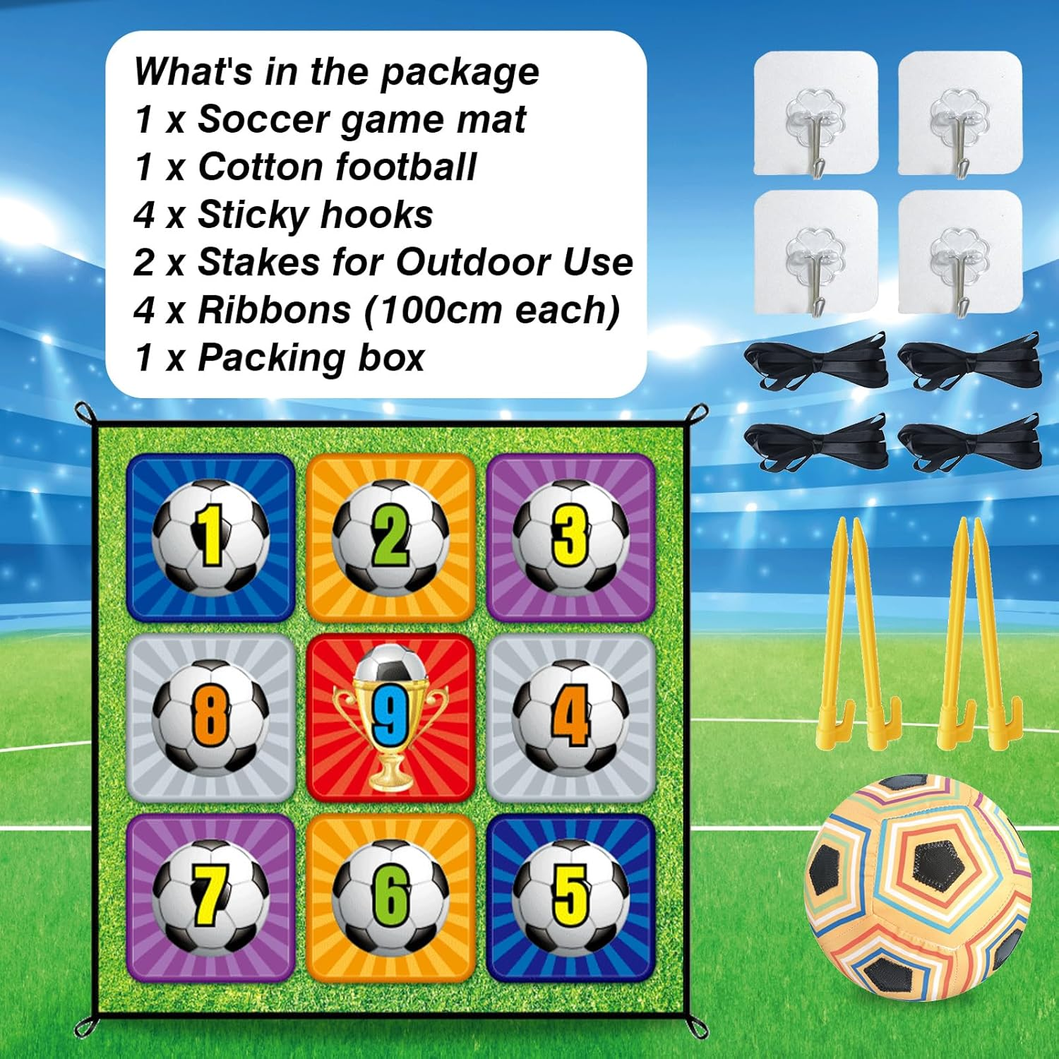 HCBZVV Soccer Ball Game Mat Set - Backyard/Outdoor/Indoor Mini Soccer Toys Games Set with Adhesive Soccer, No Need to Inflatable -Soccer Birthday Gift Toys for Kids Yard Backyard Games (59 X 59 In) image number 5