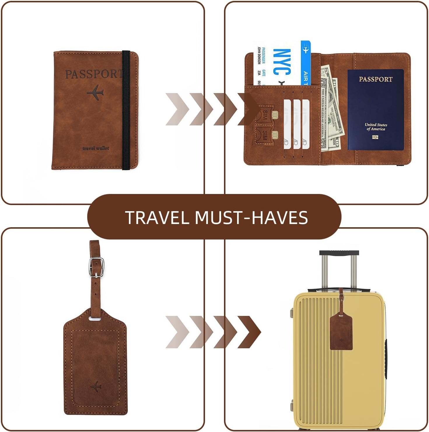 Passport Holder with Luggage Tag Set. Passport Cover and Initial Luggage Tag Set, Passport Holder for Travel and Suitcase Tags, Leather Passport Holder Cover Wallet Travel (Light Blue) image number 3