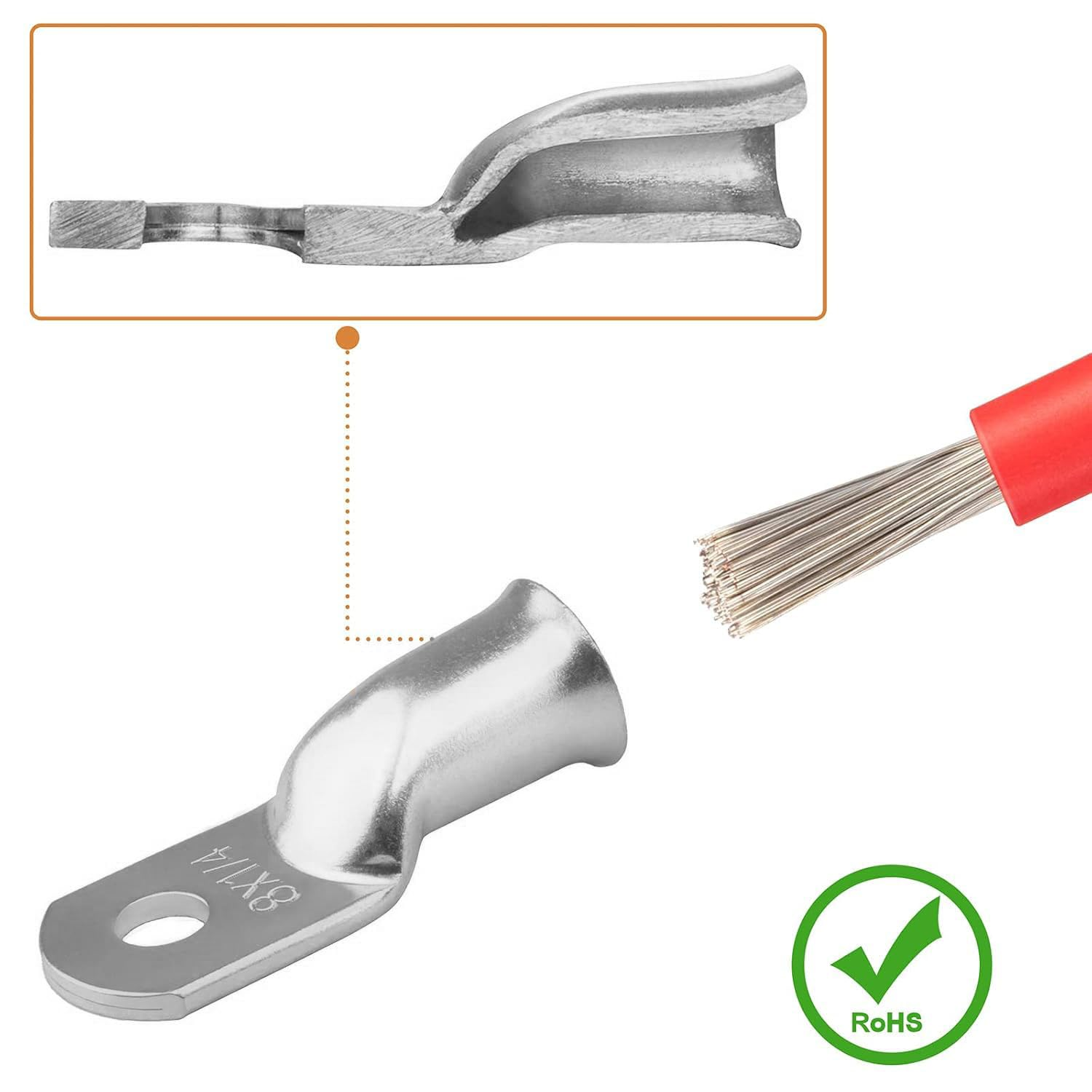 Shengsenfu 120PCS Tinned Battery Cable Ends, 6~25Mm&sup2; Copper Ring Terminals Connectors, Wire Lugs Assortment Kit And, Heat Shrink Wire Connectors, Multipurpose Waterproof Electrical Wire Terminals Kit image number 5