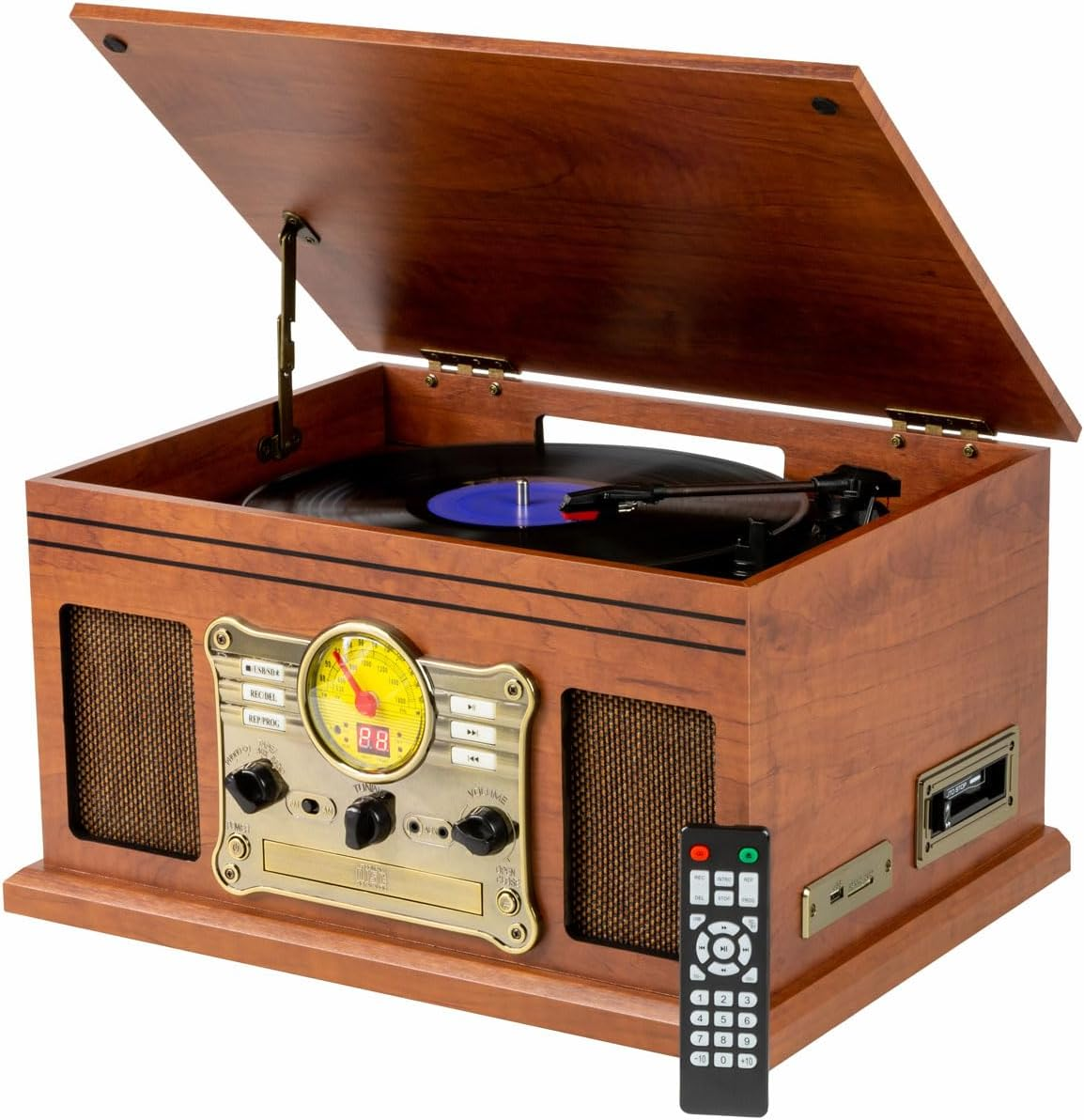 LENOXX Nostalgic Wireless Technology Recording Turntable Music Centre - Vintage Style, USB/SD Card/Cd/Radio/Vinyl Capabilities, Built-In Wireless Technology image number 3