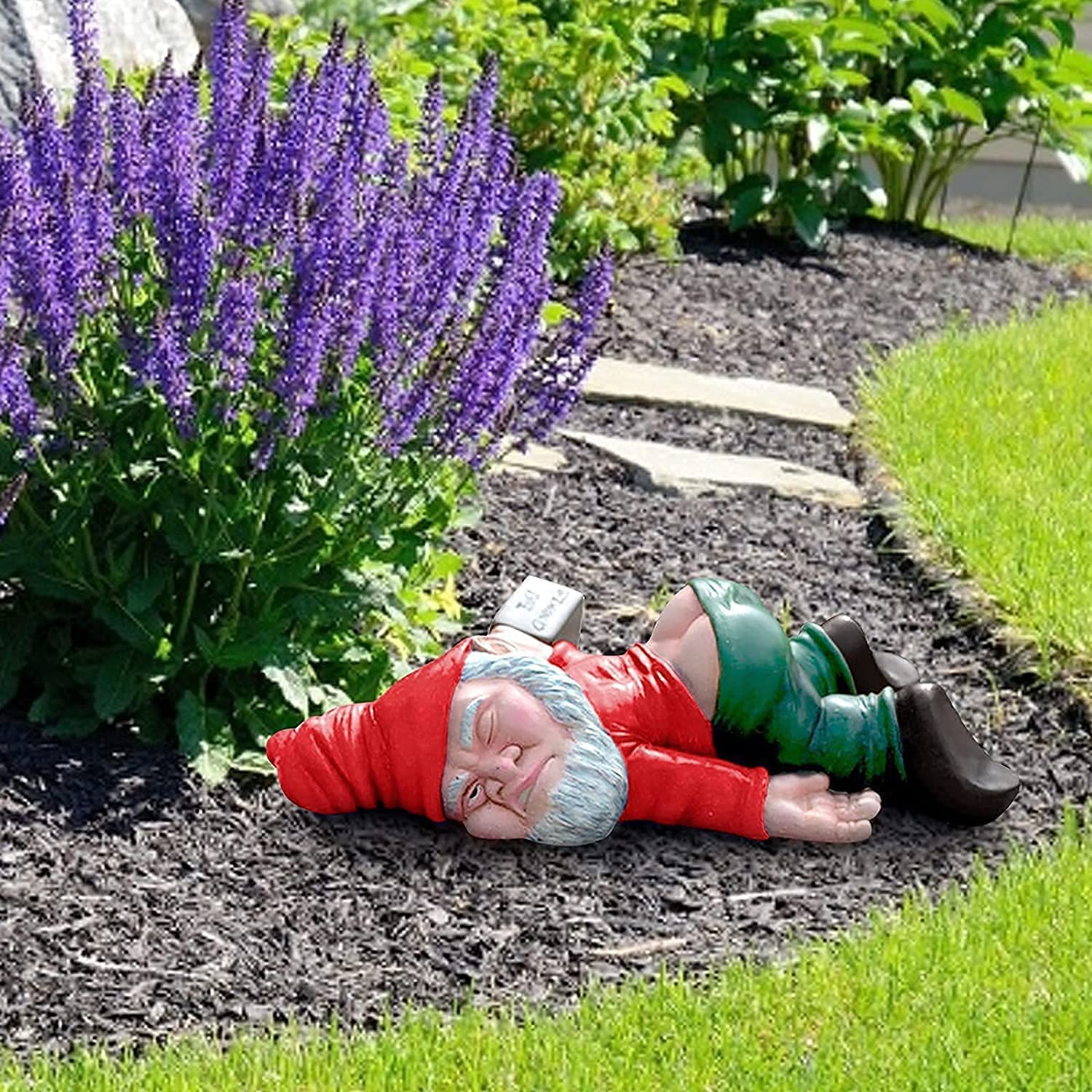 Funny Drunk Dwarf Garden Gnome Statues, Drunk Gnome Creative Garden Statues Decoration, Resin Sculpture Novelty for Outdoor Indoor Patio Lawn Yard Porch Ornament Decor 9.5In*5.9In*3.1In (Red) image number 6