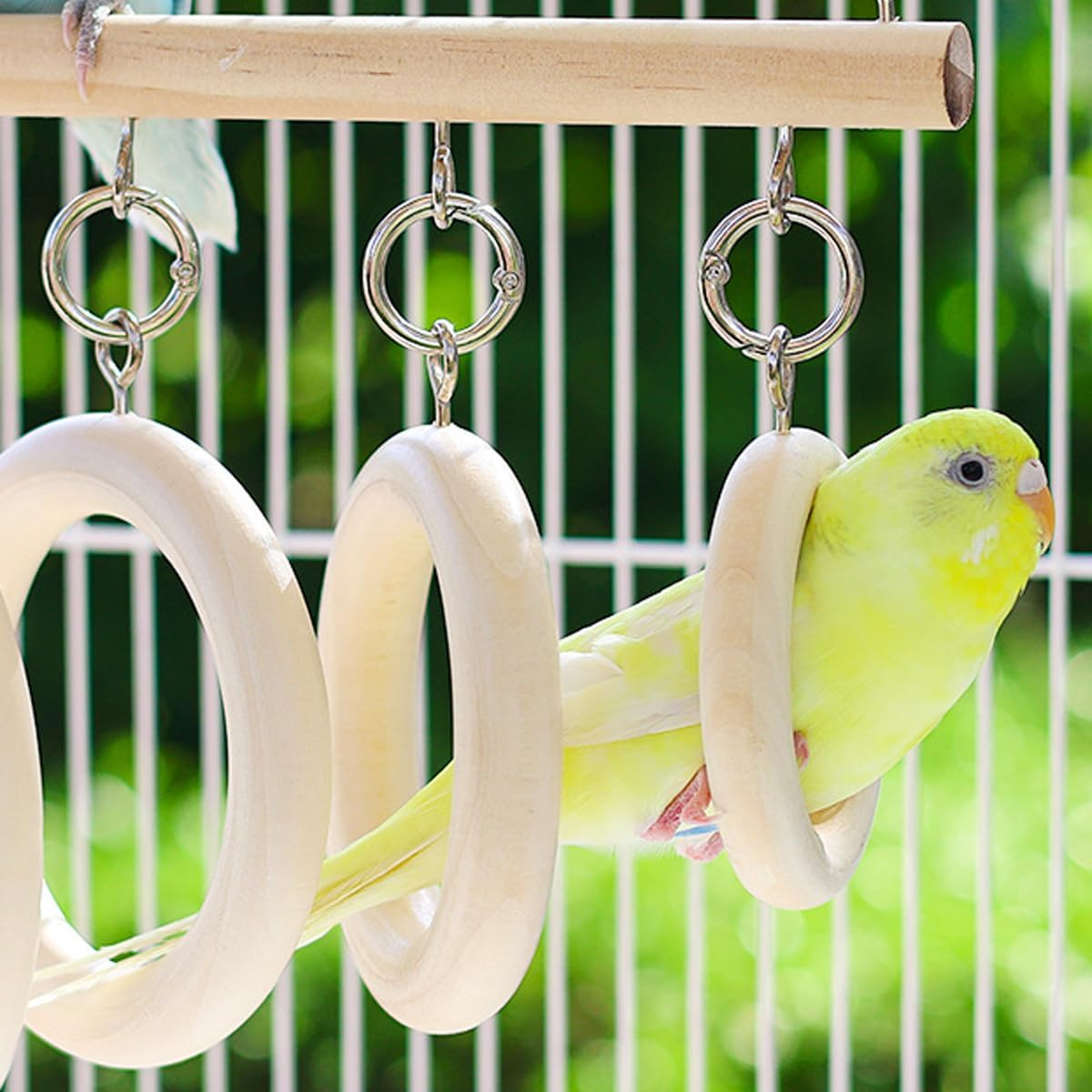 AIMALL Parrot Bite Toy, Wooden Ring Swing Station Pole, 14.56 * 7.87In Size, Log Colour, for Peony/Tiger Skin Parrots, Play & Perch Entertainment image number 6