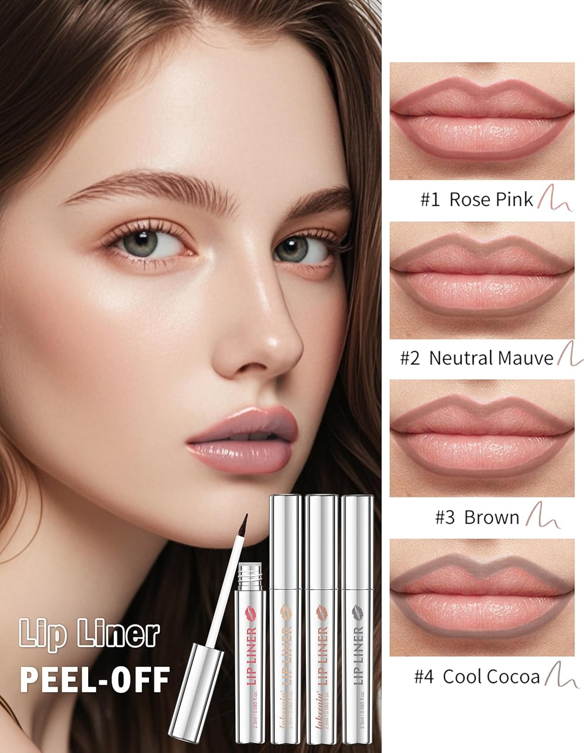 Erinde Peel off Lip Liner Stain with Tweezer, Long Lasting Lip Liner Peel Off, Waterproof Matte Finish Lipliner Tint for Women & Girls, Transfer Proof, Highly Pigmented Lipliners Makeup #2 image number 3